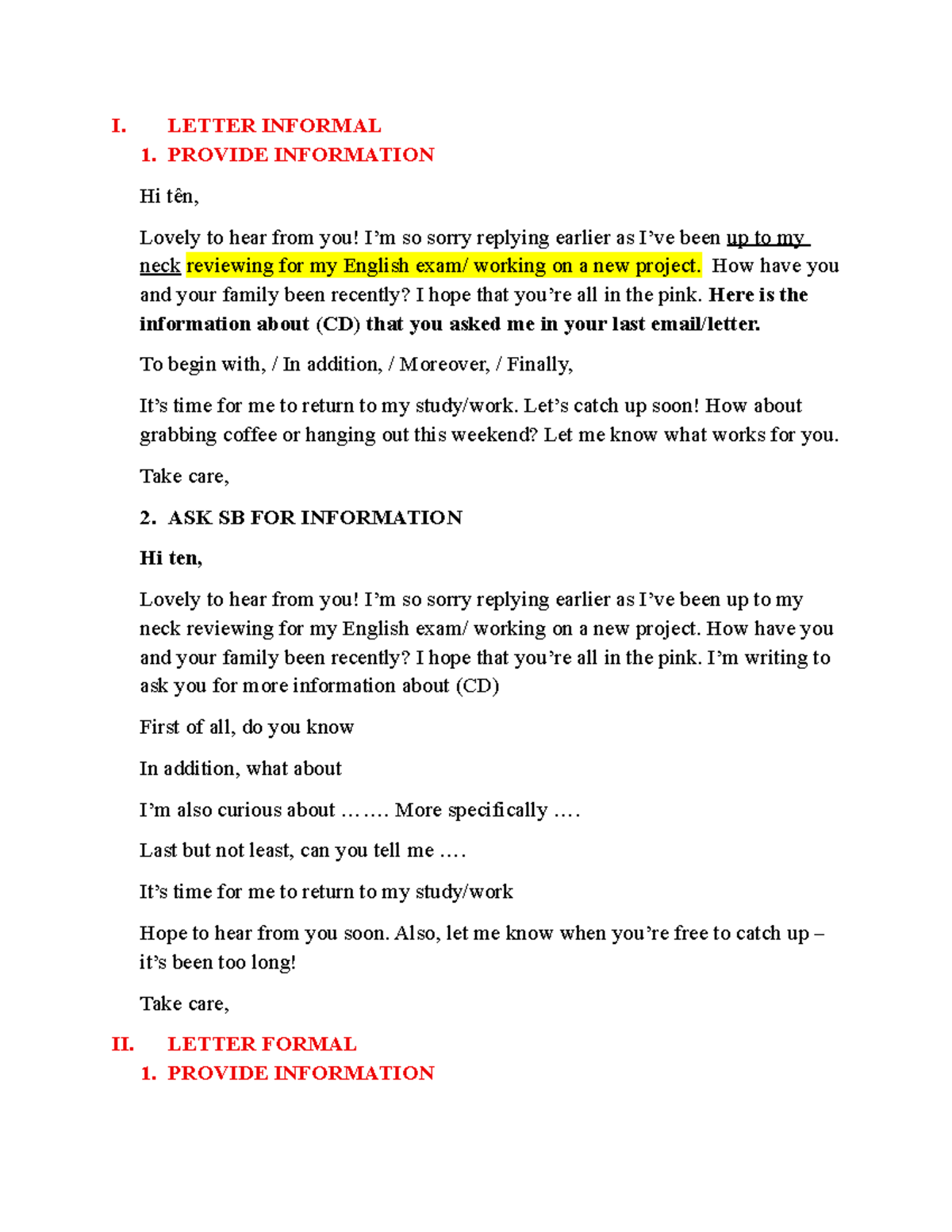 Informal Letter Writing Tips - ENG 123 - Studocu