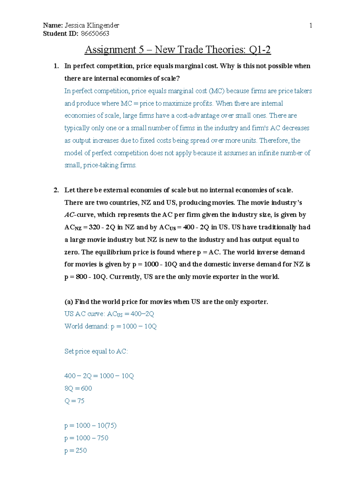 Assignment 5: New Trade Theories Analysis and Economic Implications ...