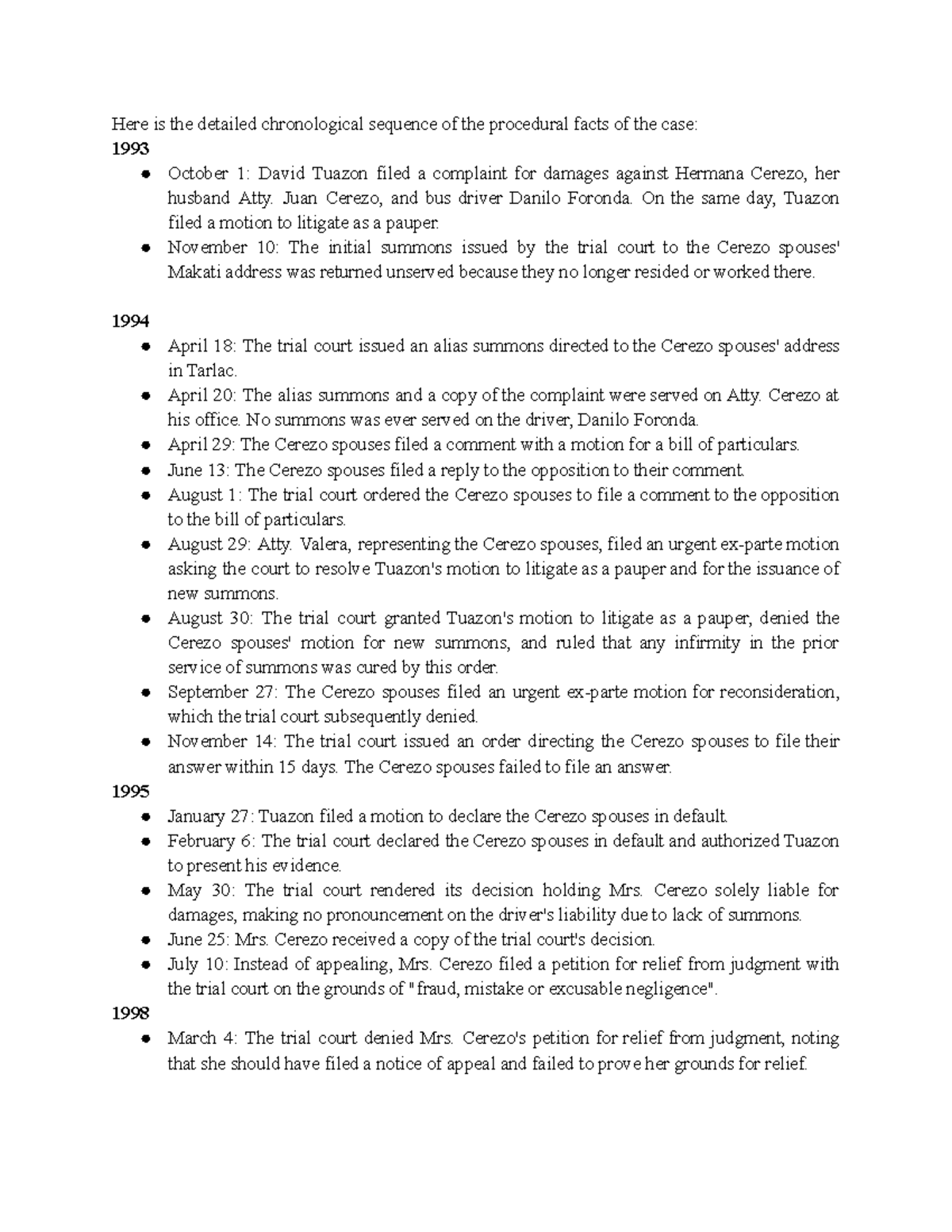 Case Study 1: Chronological Sequence of Procedural Facts - Studocu