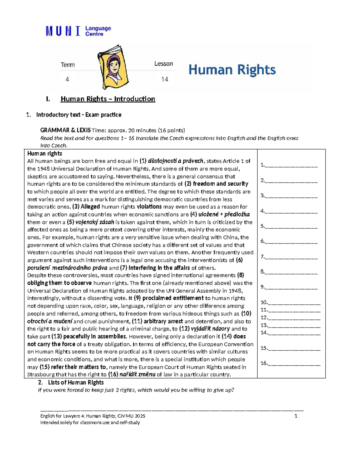 2025 Lesson 14: Introduction to Human Rights and Legal Framework - Studocu