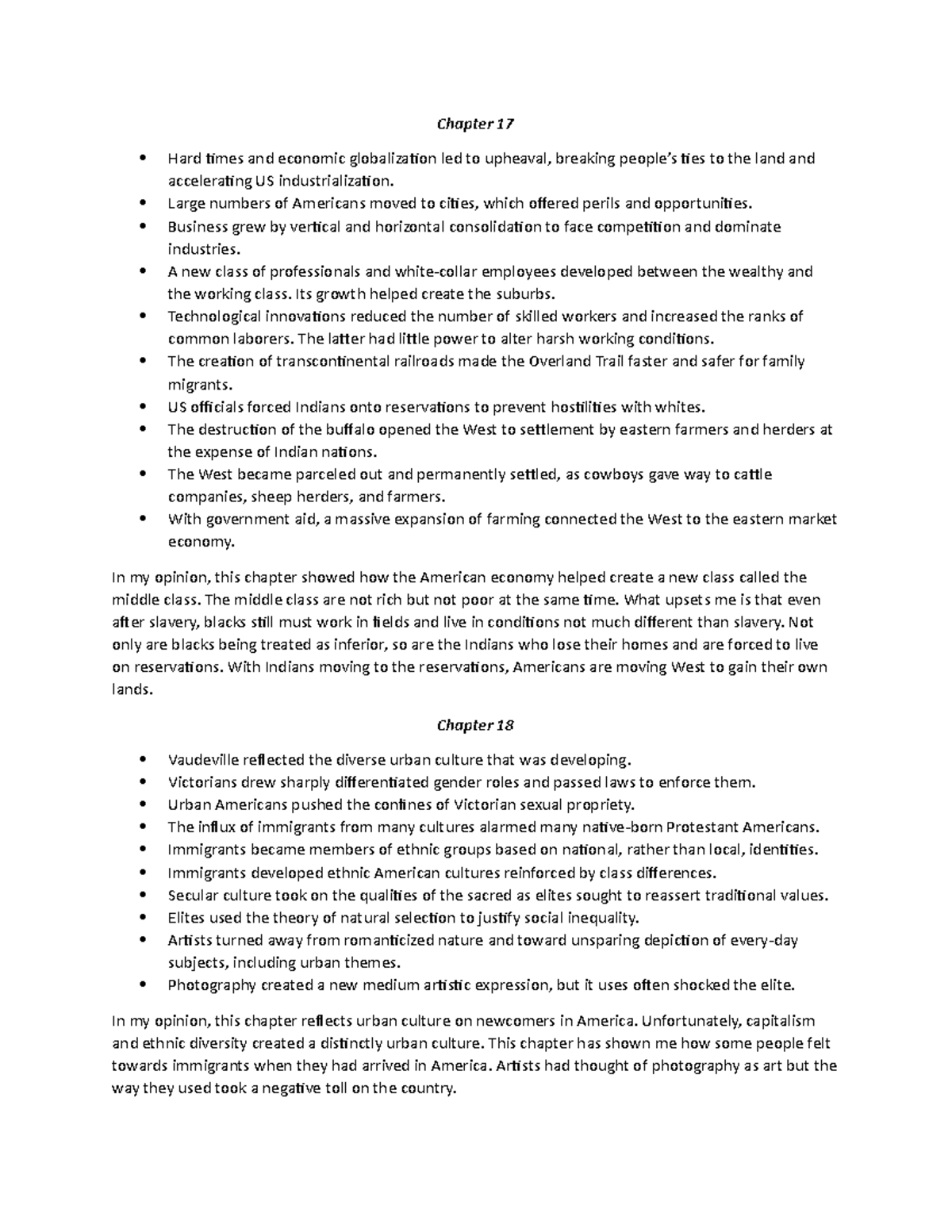 Chapters 17-20: Transformations in American Society and Economy - Studocu