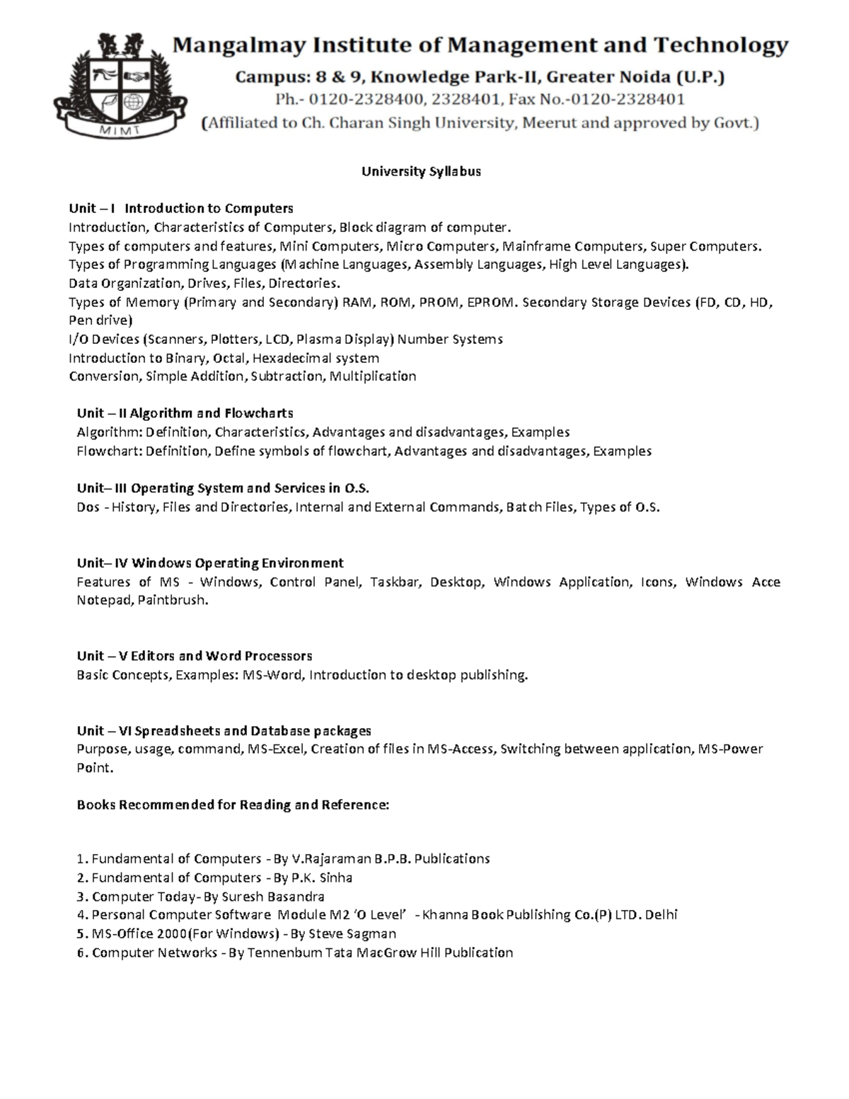 CFOA Syllabus and previous year question paper - University Syllabus ...