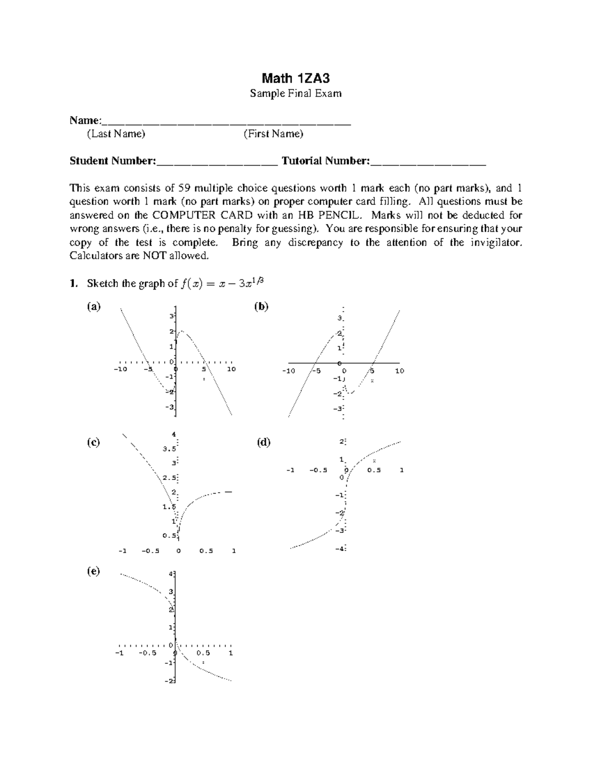 Math 1ZA3 Sample Final Exam Guide and Answer Key - Studocu