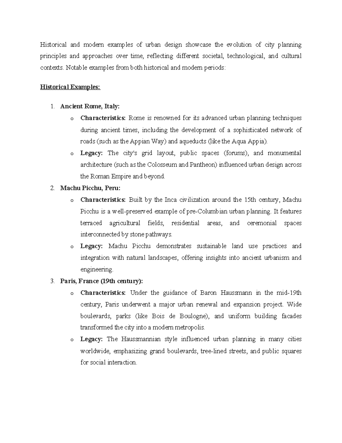 3.1 Historical and Modern Urban Design Examples: Evolution of City ...