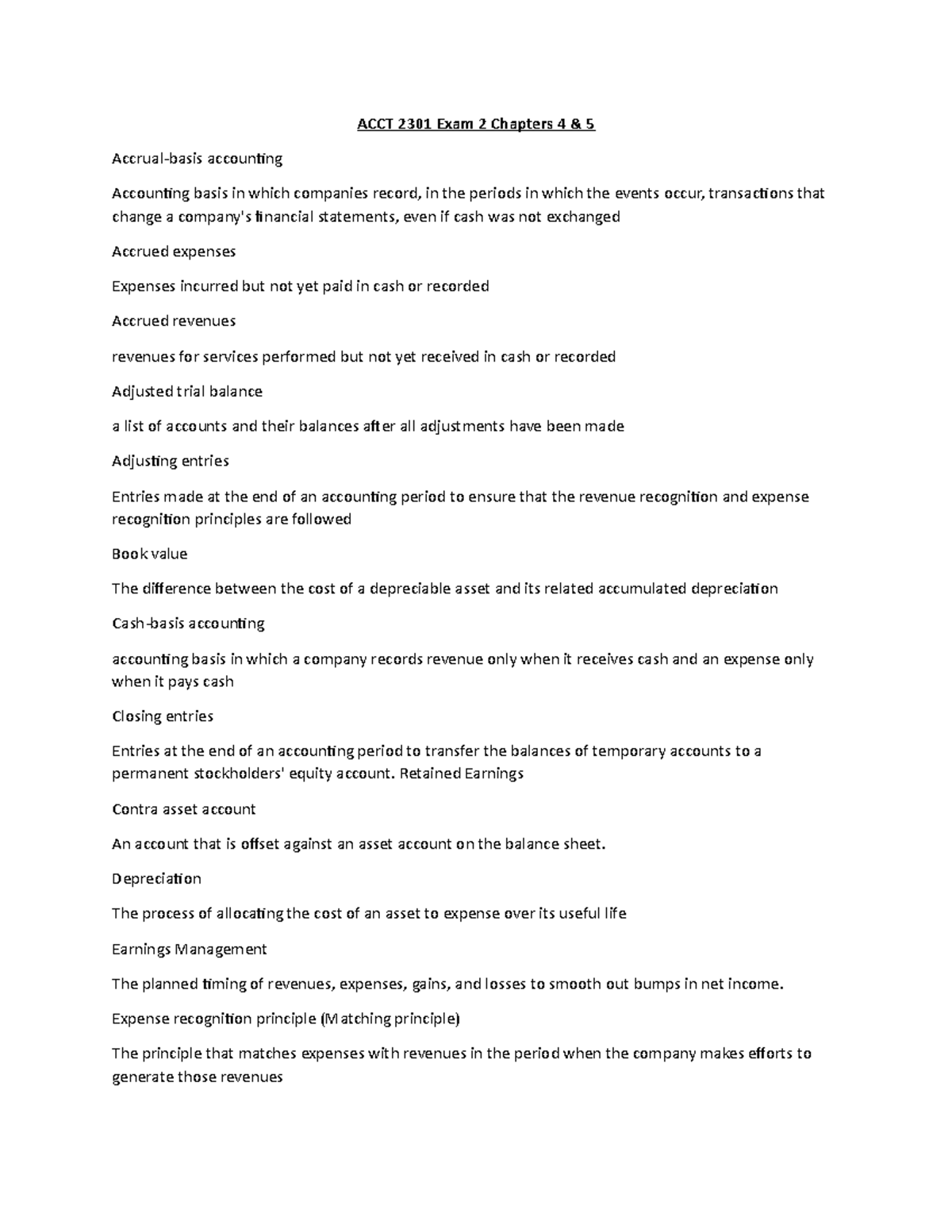ACCT 2301 Exam 2 Study Guide for Chapters 4 & 5 Concepts - Studocu