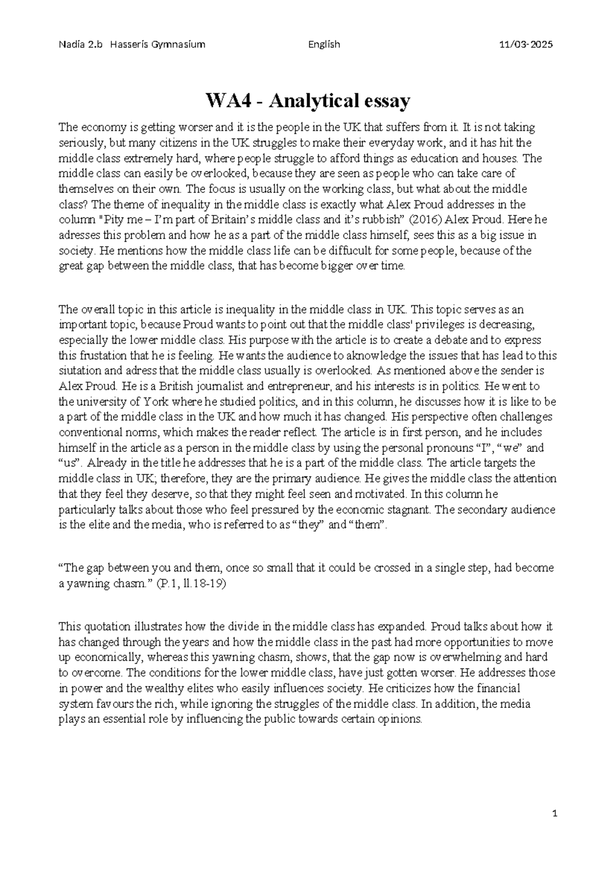 WA4 English Essay: Analyzing Inequality in Britain's Middle Class - Studocu