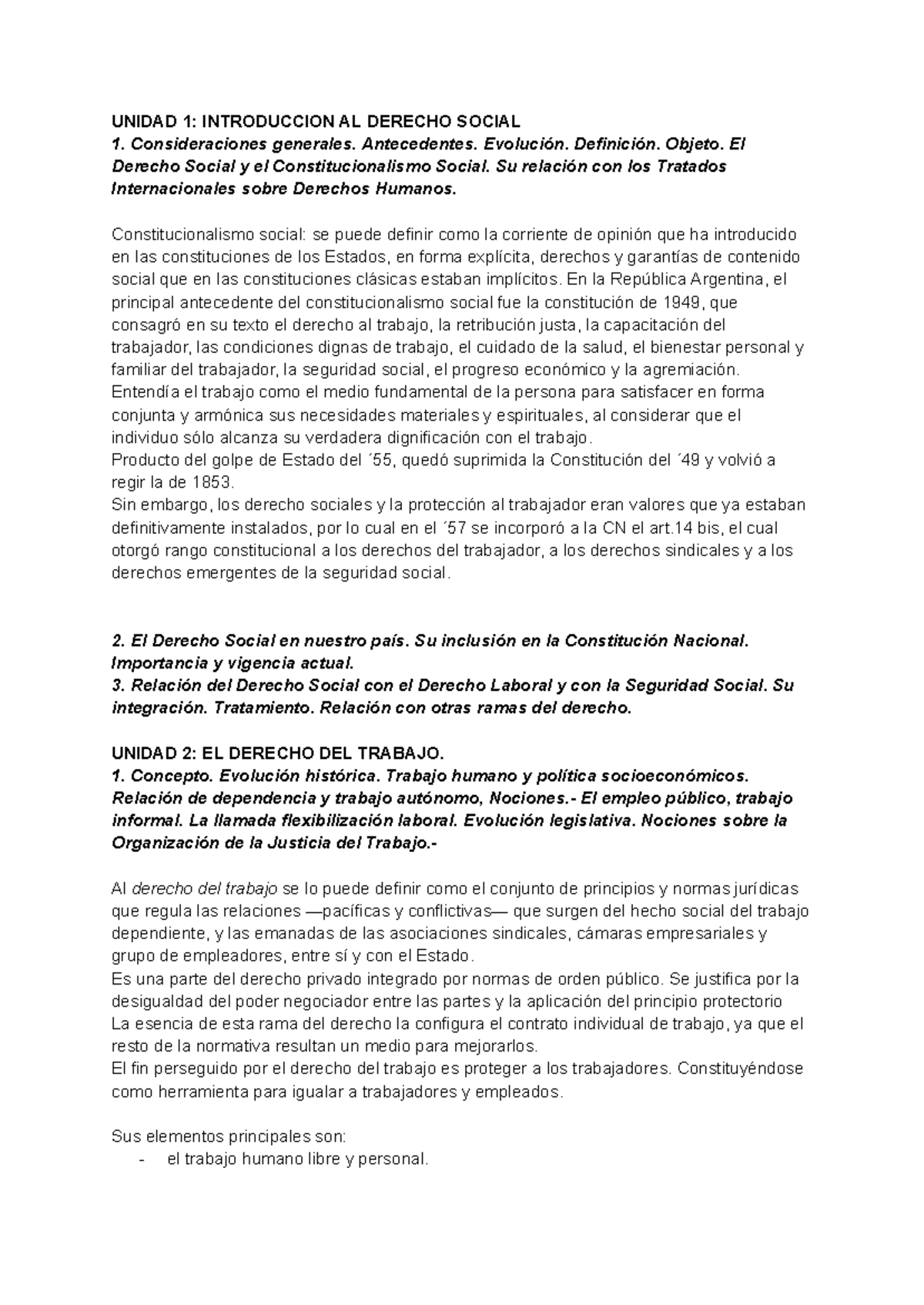 Derecho Laboral: Introducción y Evolución - UNIDAD 1 y 2 - Studocu
