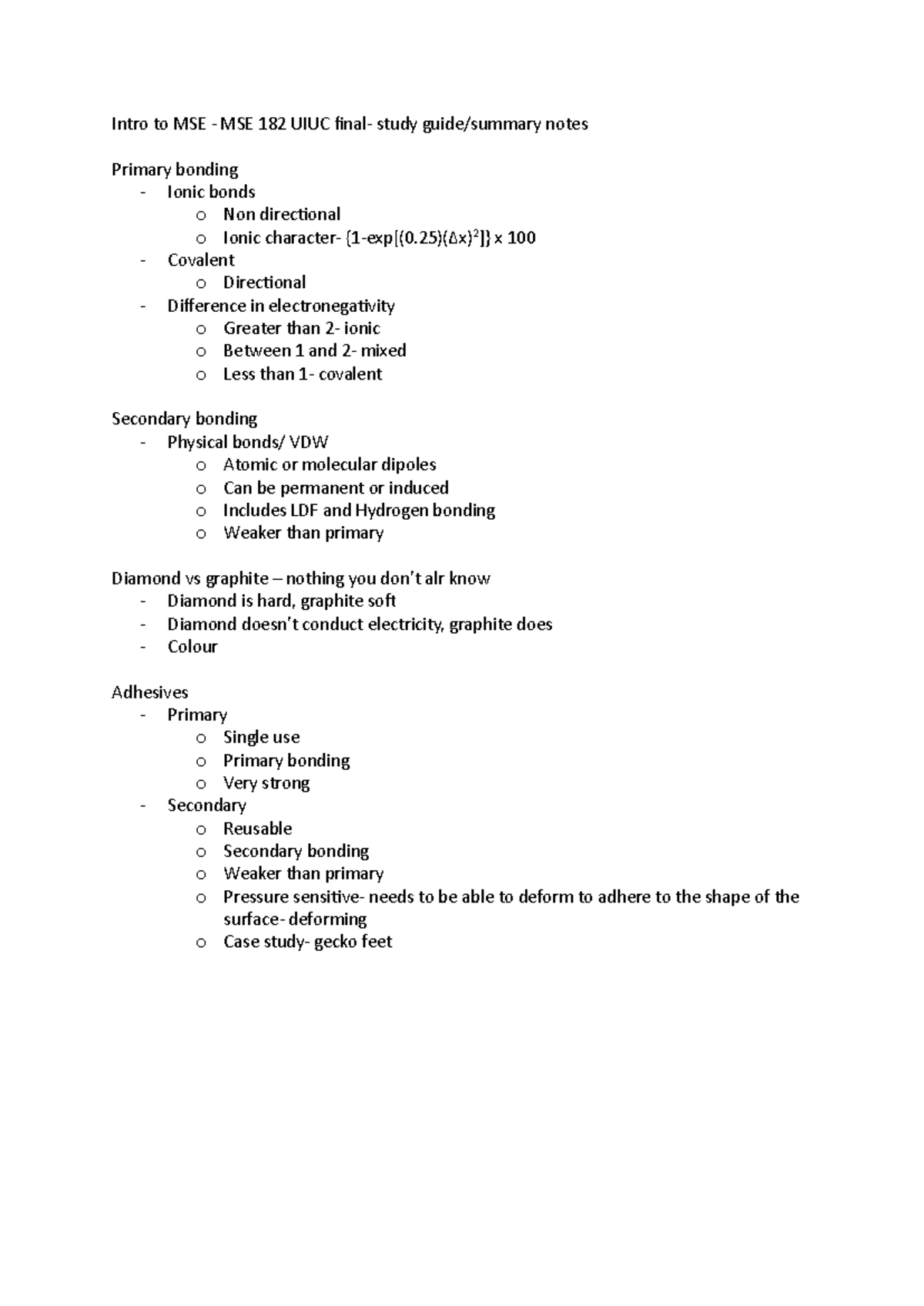 MSE 182 - Final Exam Study Guide for Intro to Materials Science - Studocu