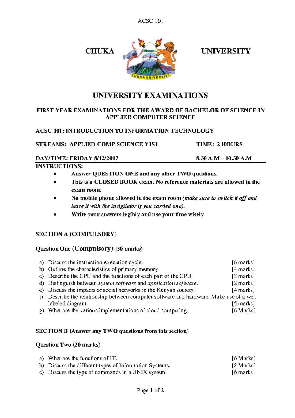 ACSC 101 Final Exam Practice Questions: Intro to IT Concepts - Studocu