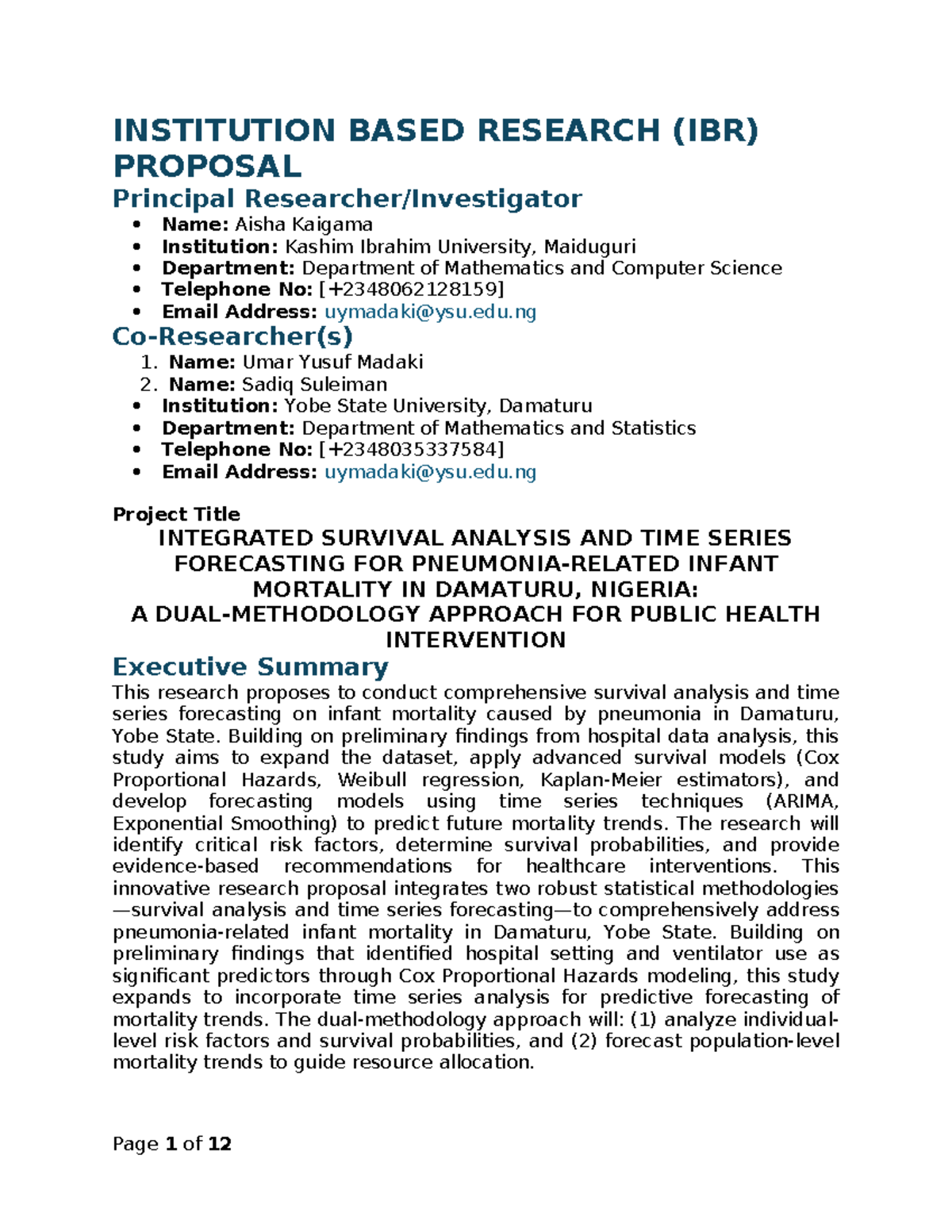 IBR Proposal: Integrated Survival Analysis & Time Series for Infant ...