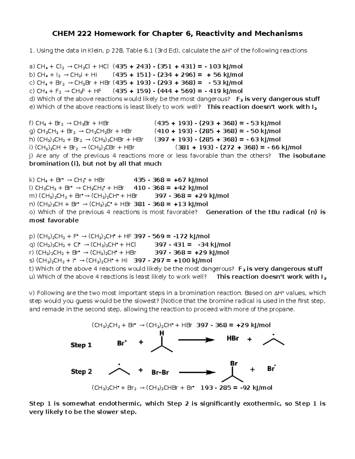 CHEM 222 Chapter 6 Homework Solutions: Reactivity & Mechanisms F21 ...
