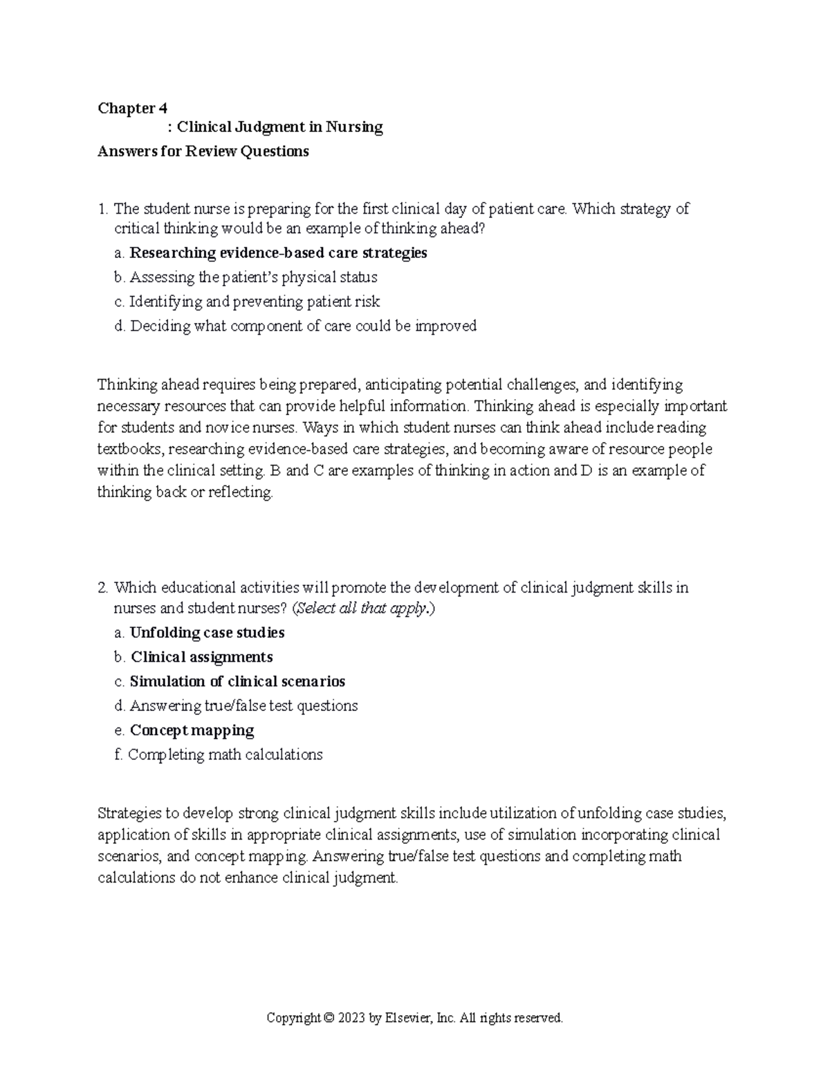 Ch 4 Clinical Judgment in Nursing - Key Exam Review Answers - Studocu