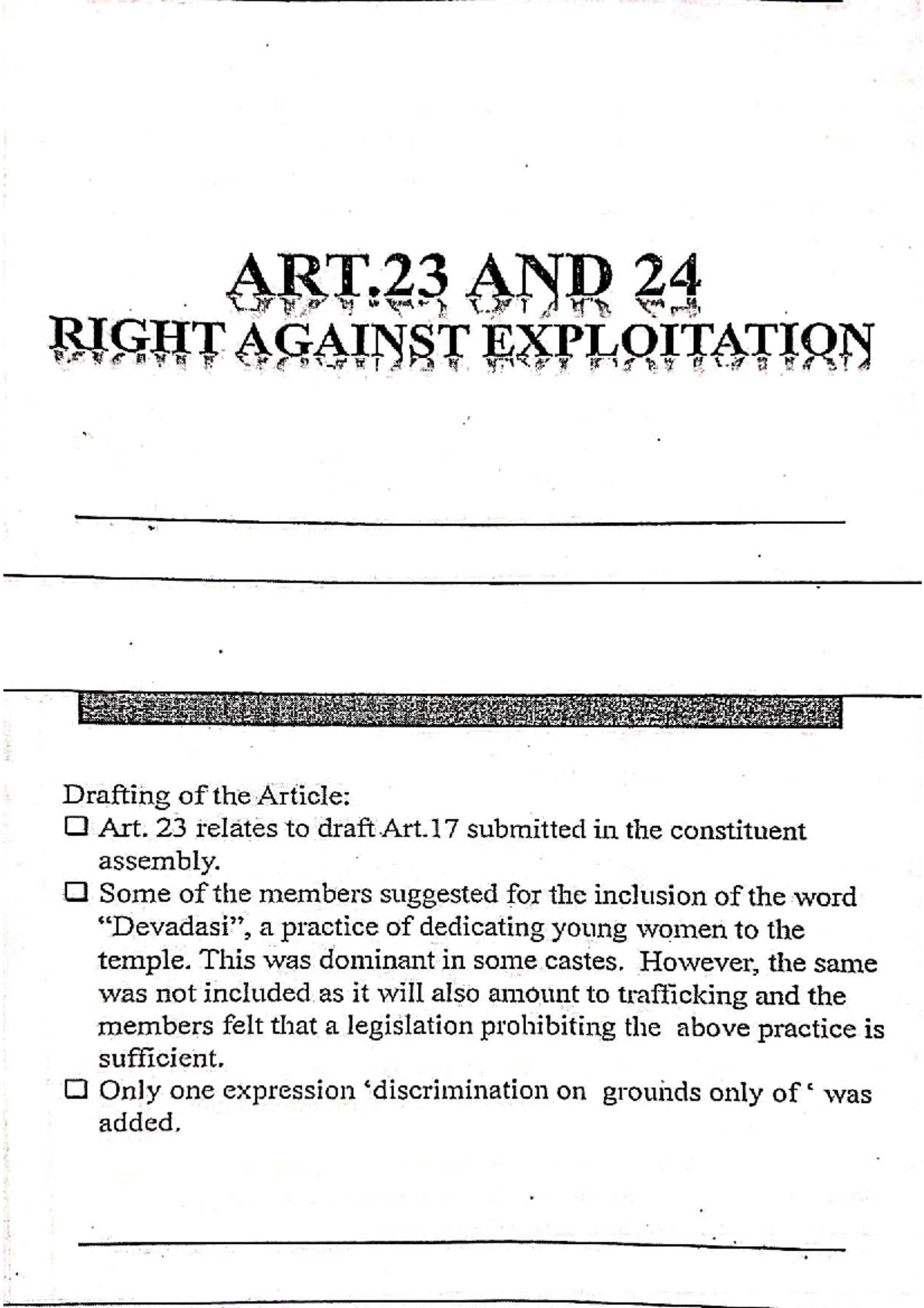 Article 23 & 24: Rights Against Exploitation in the Constitution - Studocu
