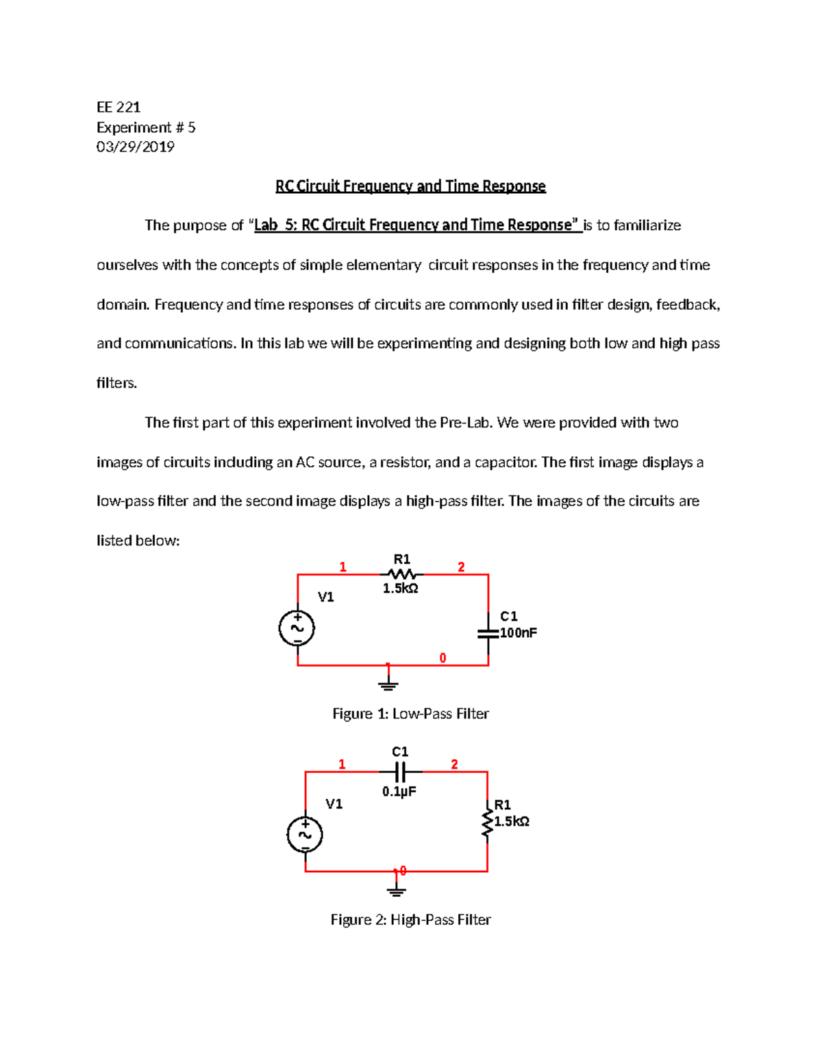 Lab 5 RC - Lab 5: RC circuit frequency and time response - EE ...