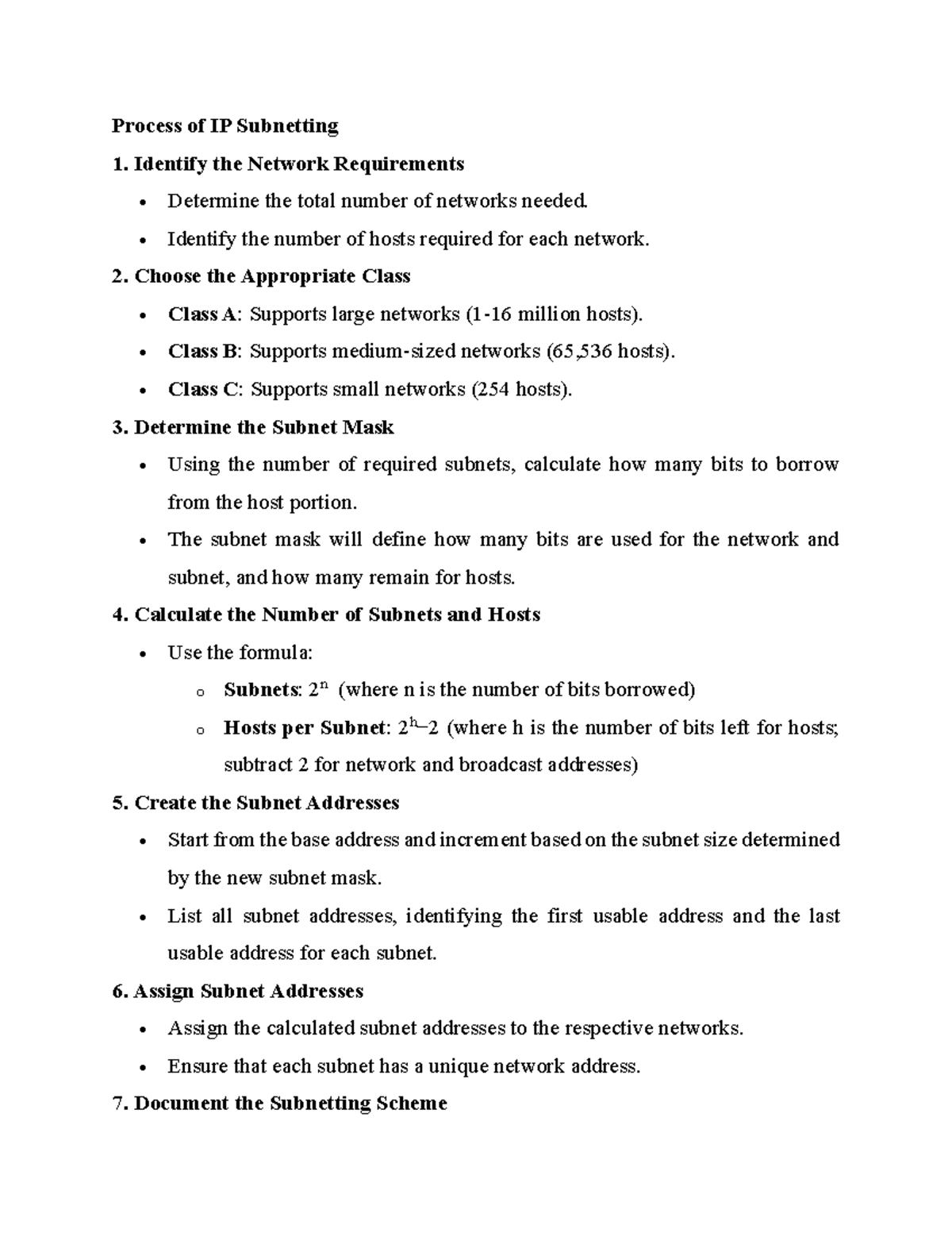 IP Subnetting Process: Steps for Effective Network Design - Studocu