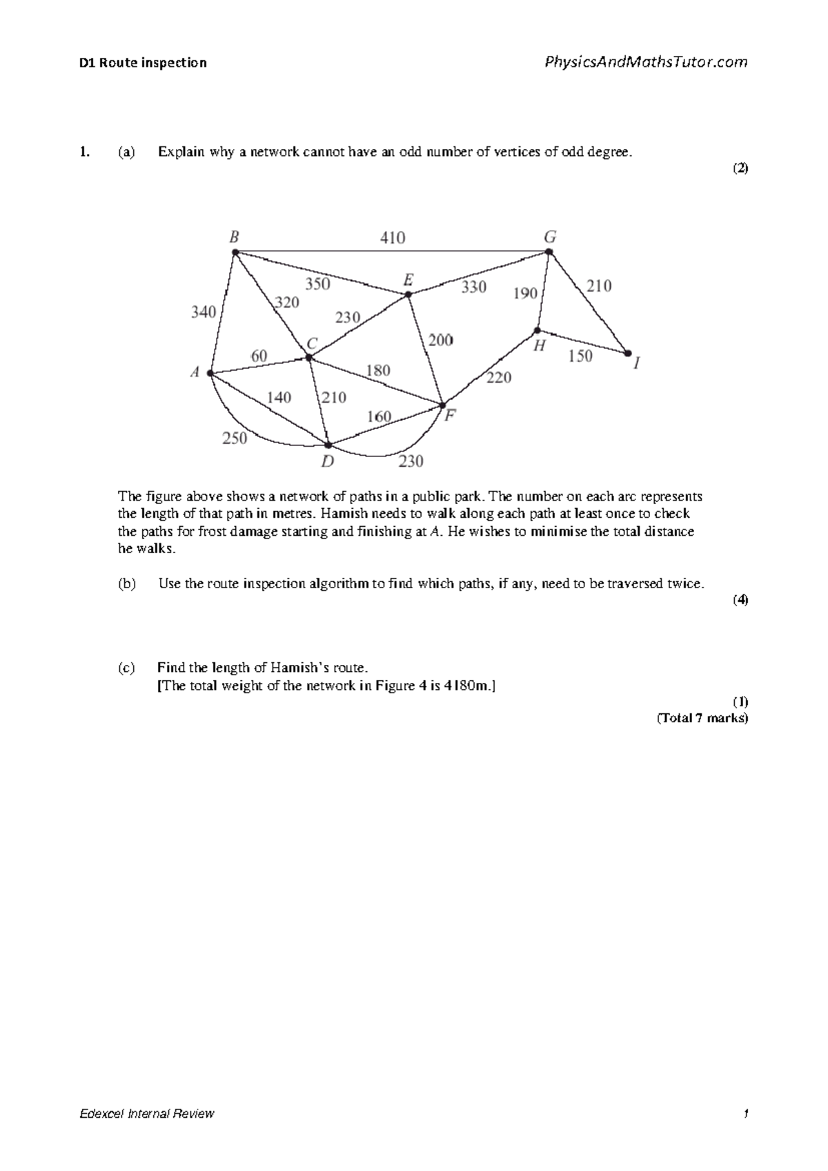 D1 Route Inspection: Algorithms and Network Analysis Techniques - Studocu