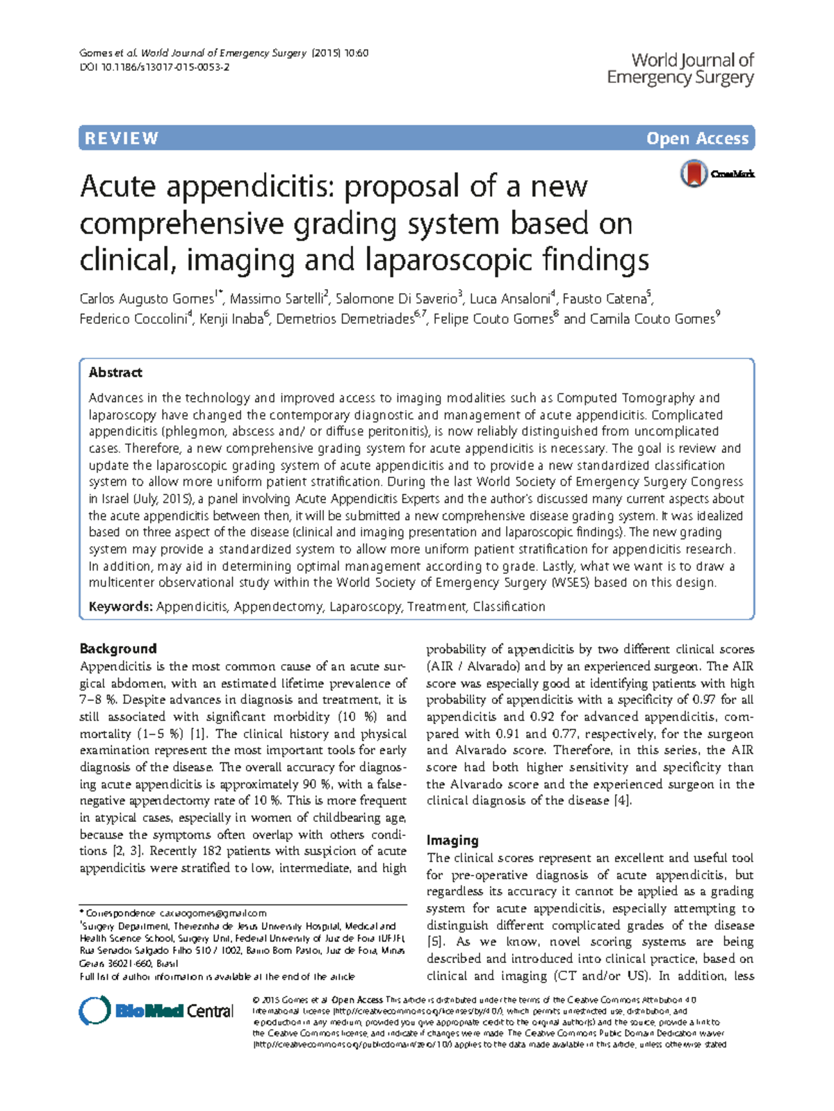 New Classification System for Acute Appendicitis: Grading Proposal (GOM ...