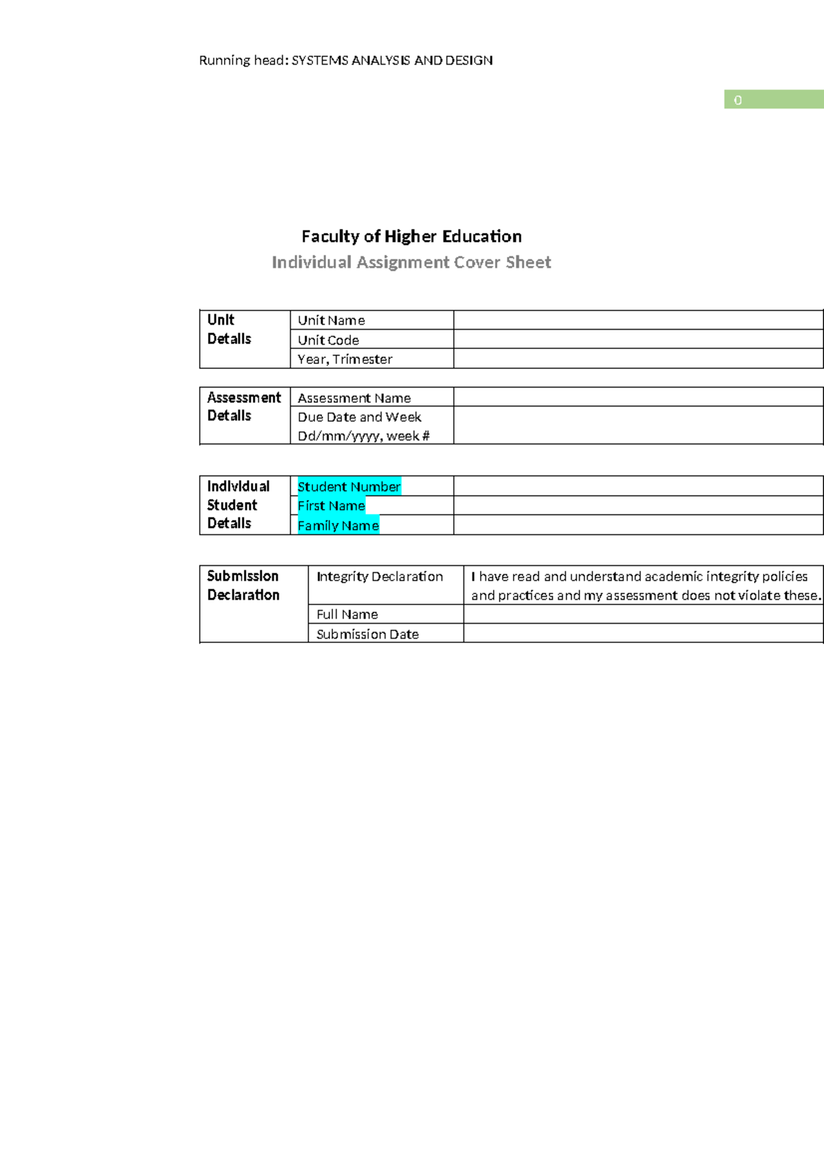 SAD 2023 Individual Assignment Cover Sheet and Overview - Studocu