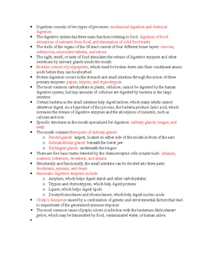 Digestive System - Study Notes & Assignments - Studocu