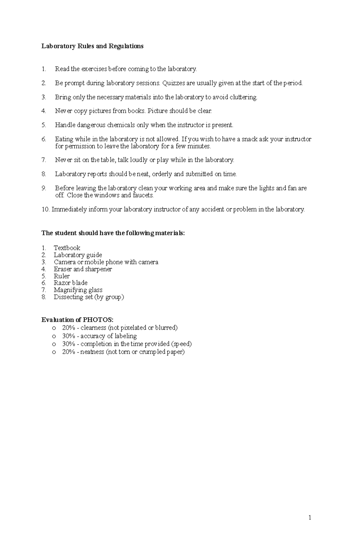Lab. Exercises Gen. Zoo Frog Dissection - 1 Laboratory Rules and ...