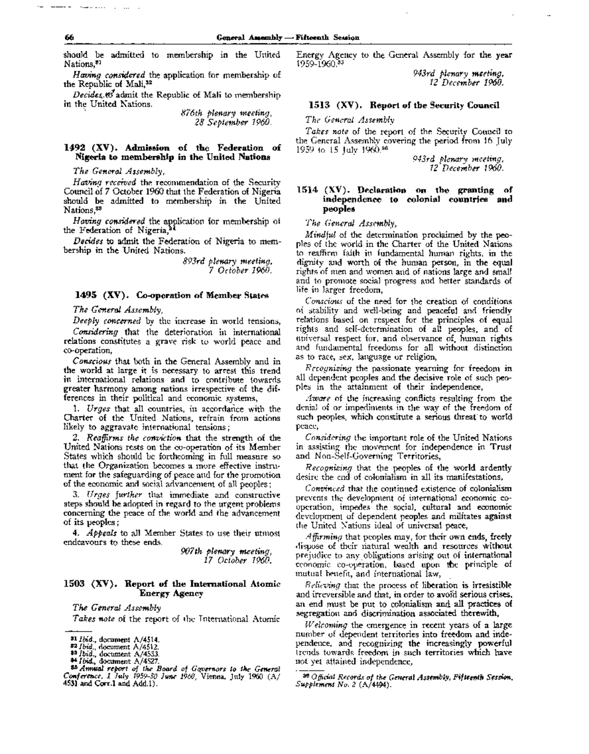 General Assembly resolution - 66 General ANembly - Fifteenth Se811ion ...