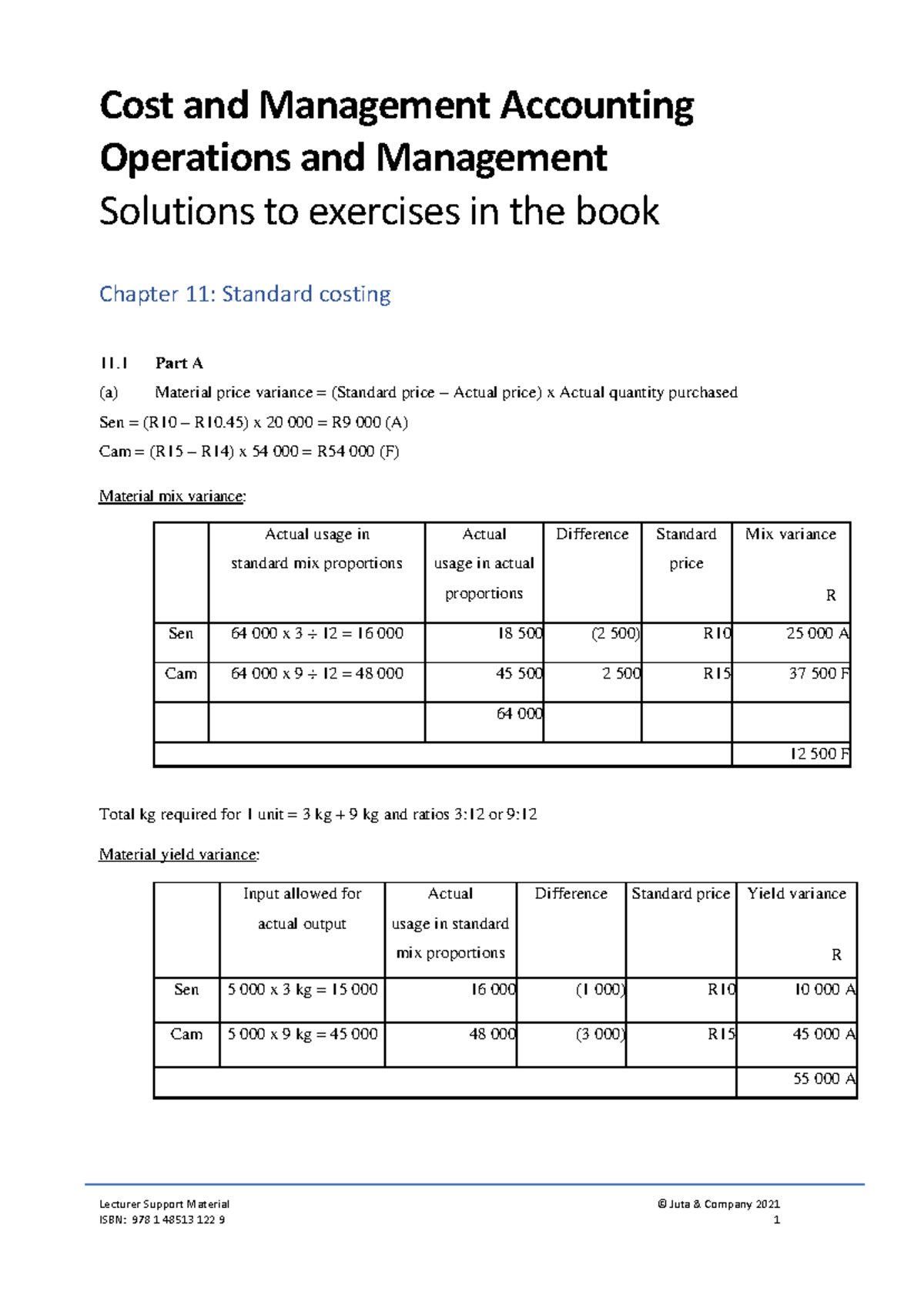 CMA 2023: Chapter 11 Solutions on Standard Costing Variances - Studocu