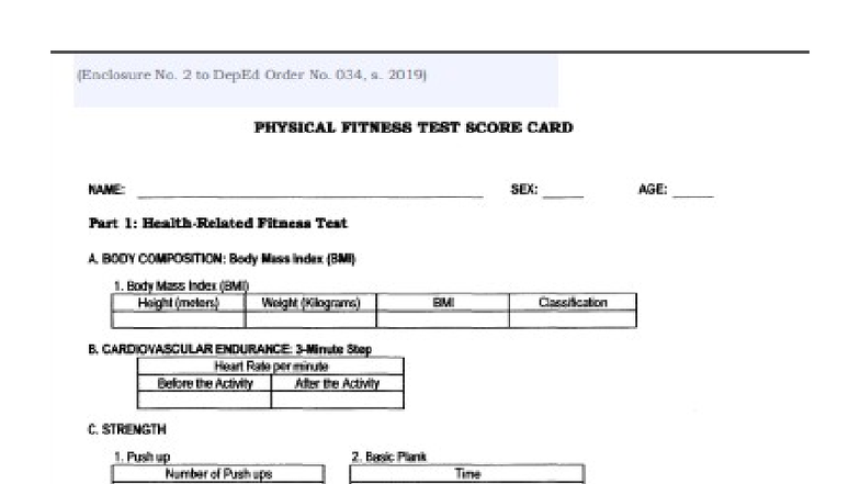 RPFT Individual Score Sheet: Physical Fitness Test Evaluation - Studocu