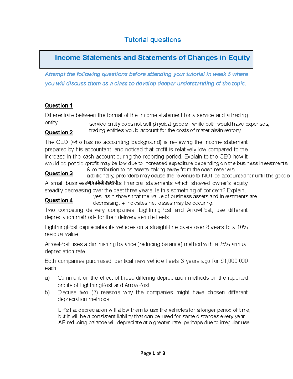 Topic 4 Tutorial Questions: Income Statements & Changes in Equity - Studocu