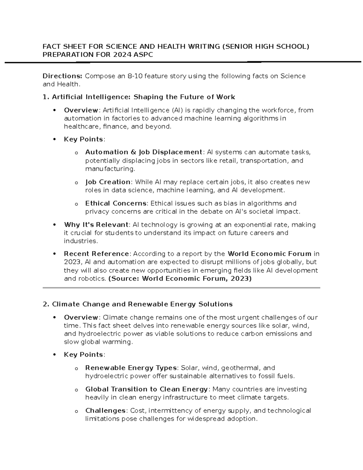 FACT Sheet FOR Science AND Health Writing - FACT SHEET FOR SCIENCE AND ...
