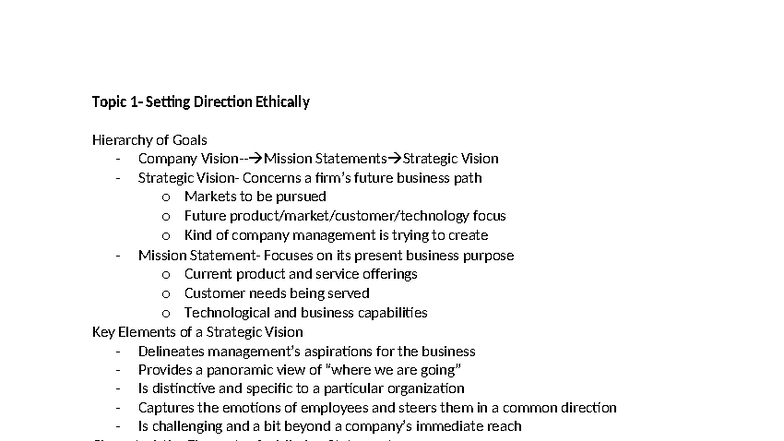 Strategic Management Notes: Setting Direction & Mission Statements ...