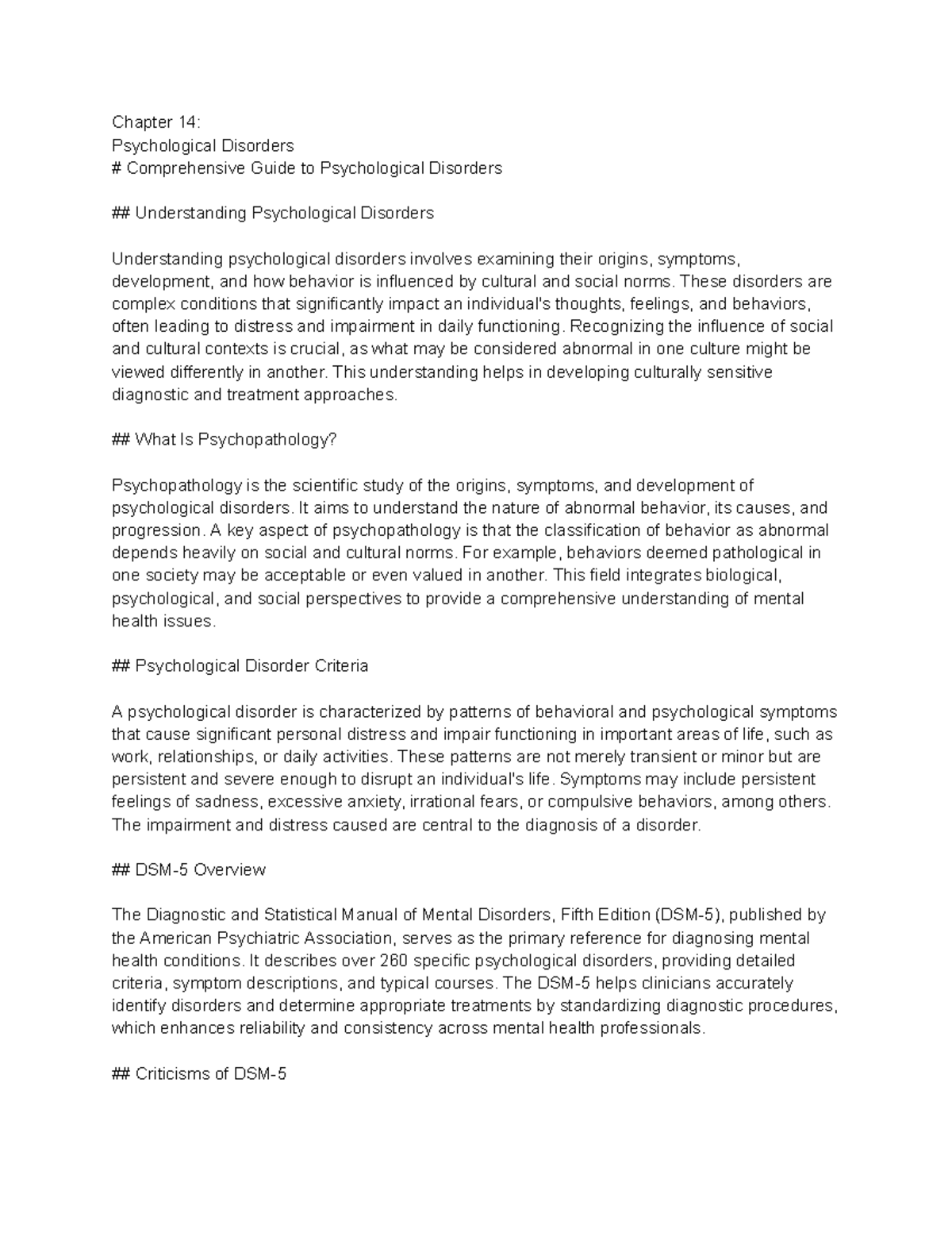 Comprehensive Guide to Psychological Disorders (PSY 101) - Studocu