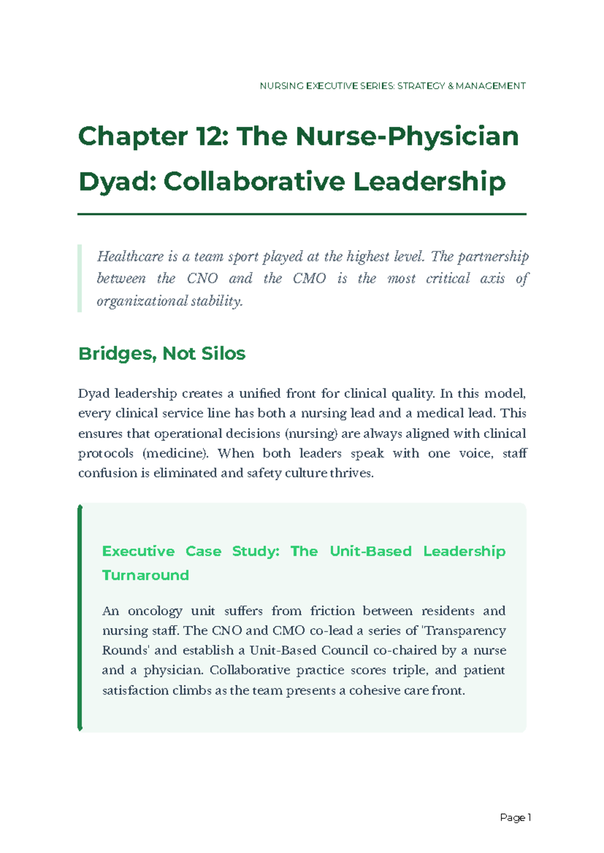 NURSING EXECUTIVE SERIES: STRATEGY MANAGEMENT Chapter 12 Insights - Studocu