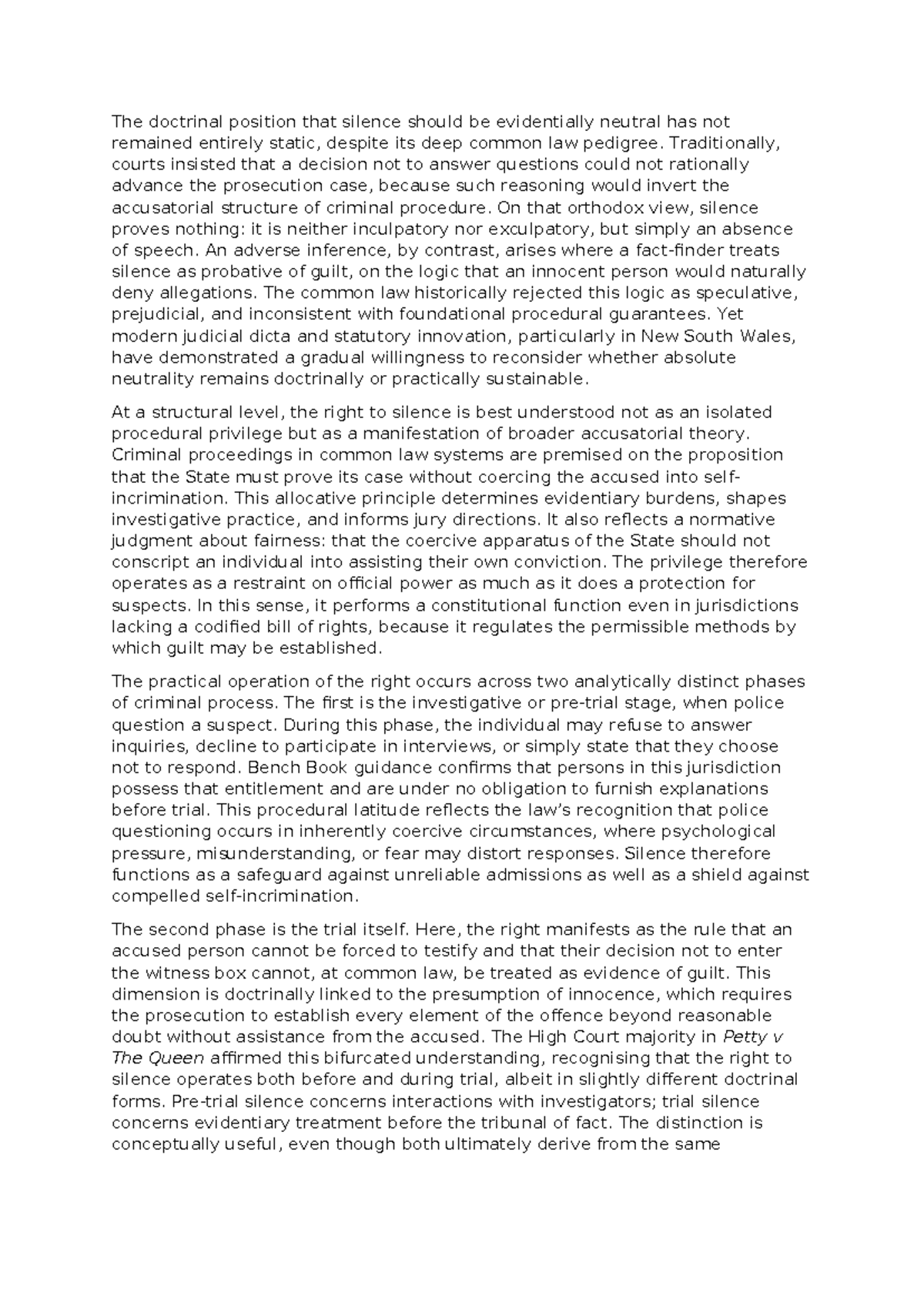 Jurisprudence Long Task Final: The Right to Silence and Its Evolution ...