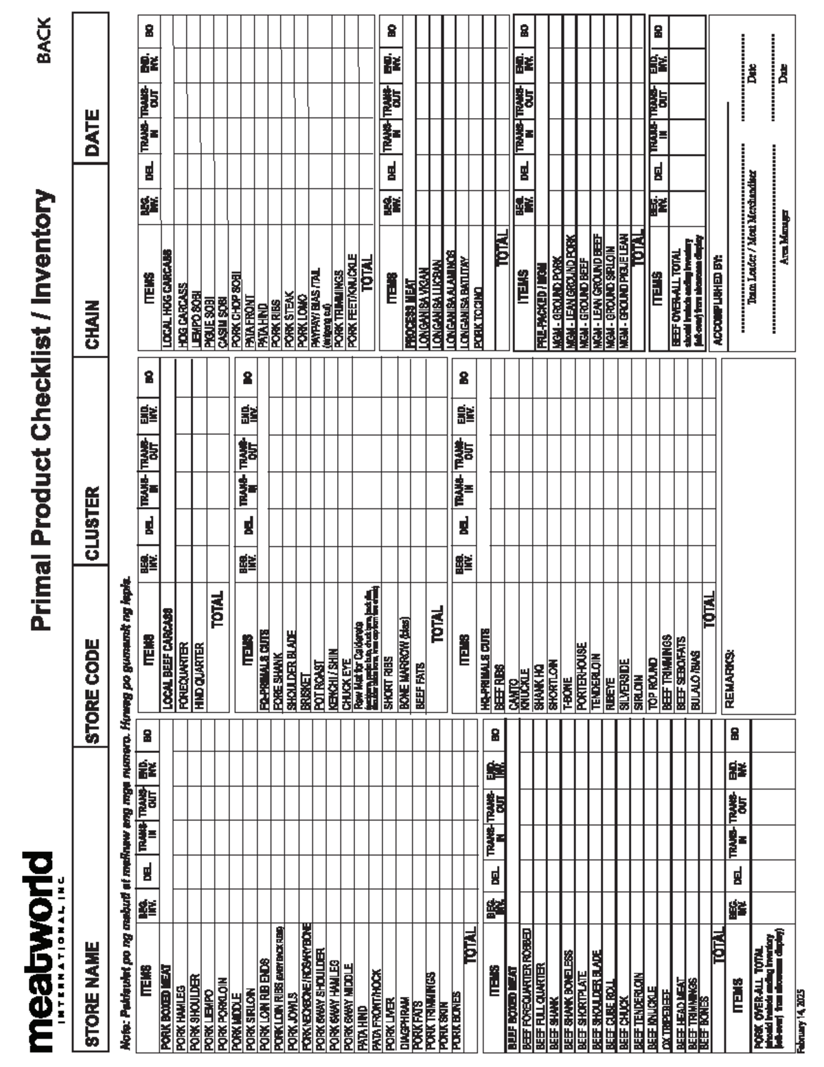 MII Inventory Count Sheet 03: Meatworld Product Checklist - Studocu