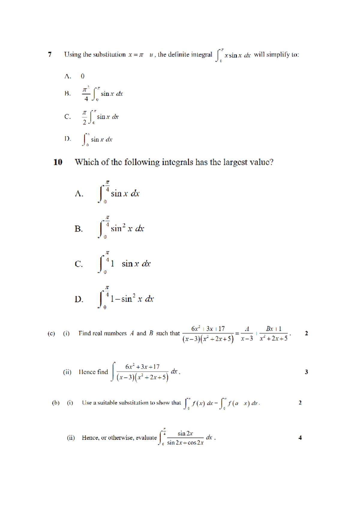Specialist Homework: Definite Integrals and Substitution Techniques ...