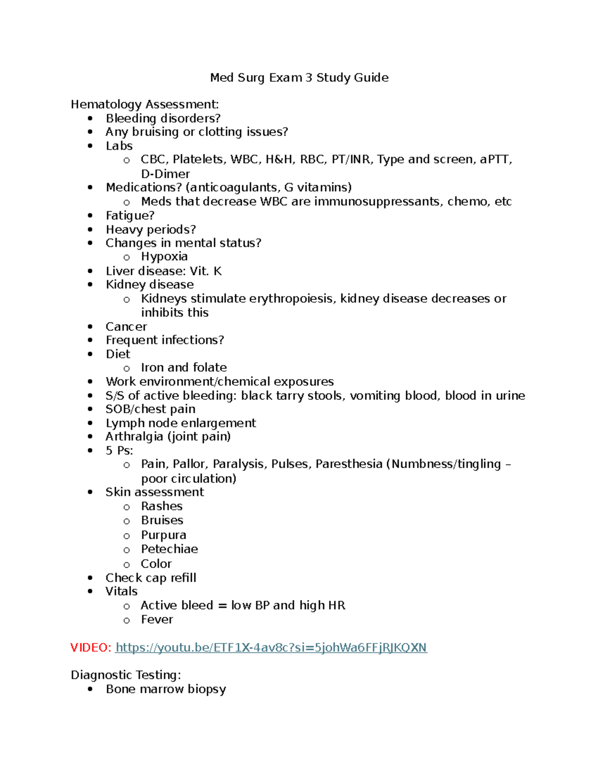 Med Surg Exam 3 Study Guide: Hematology & Bleeding Disorders Overview ...