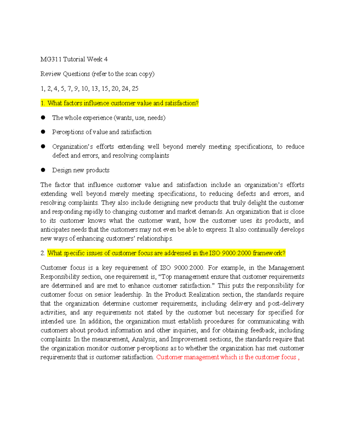 MG311 Tutorial Week 4: Customer Value, Satisfaction, and Engagement ...