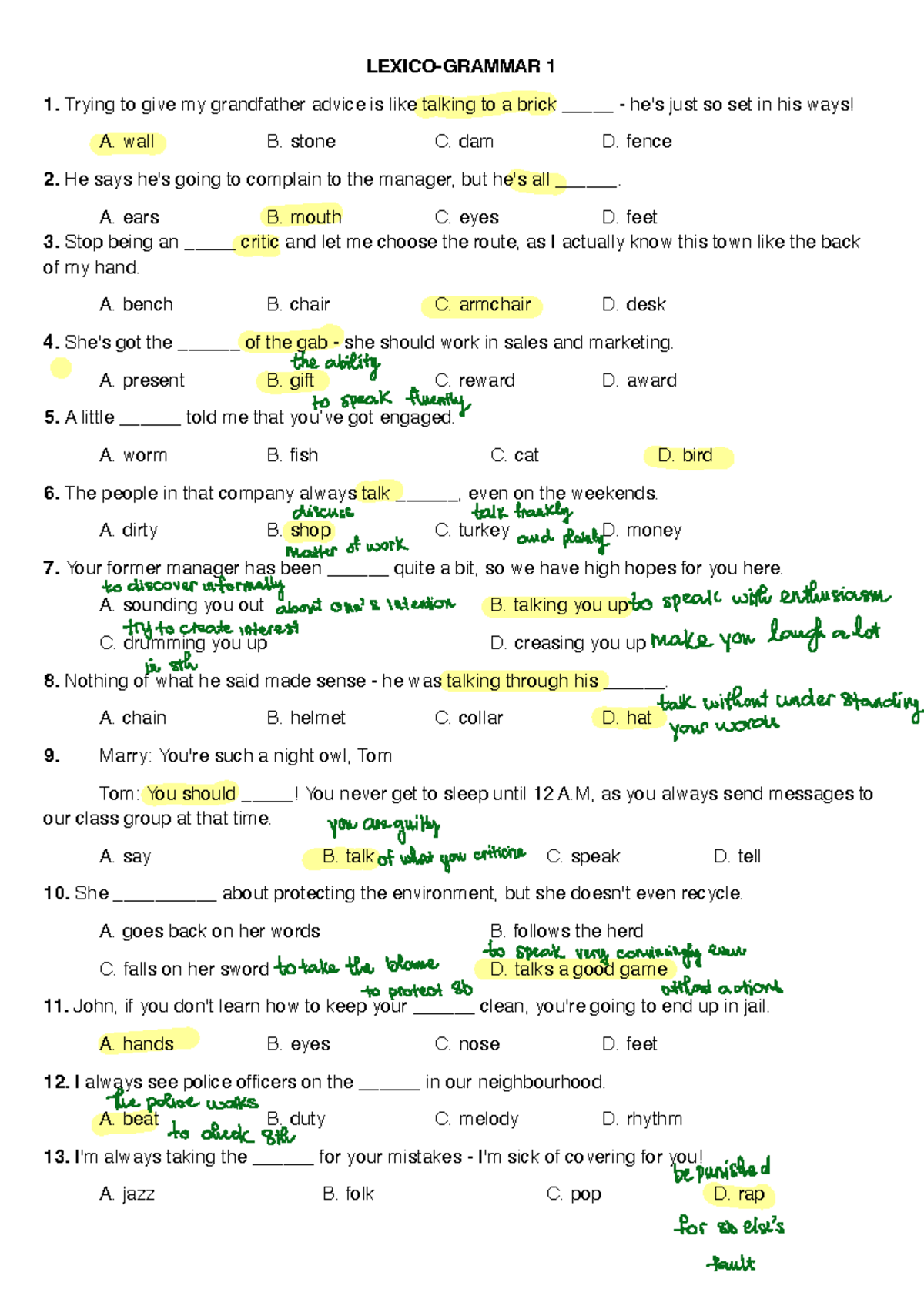 Lexico- Grammar 1: Engaging Exercises and Useful Tips - Studocu