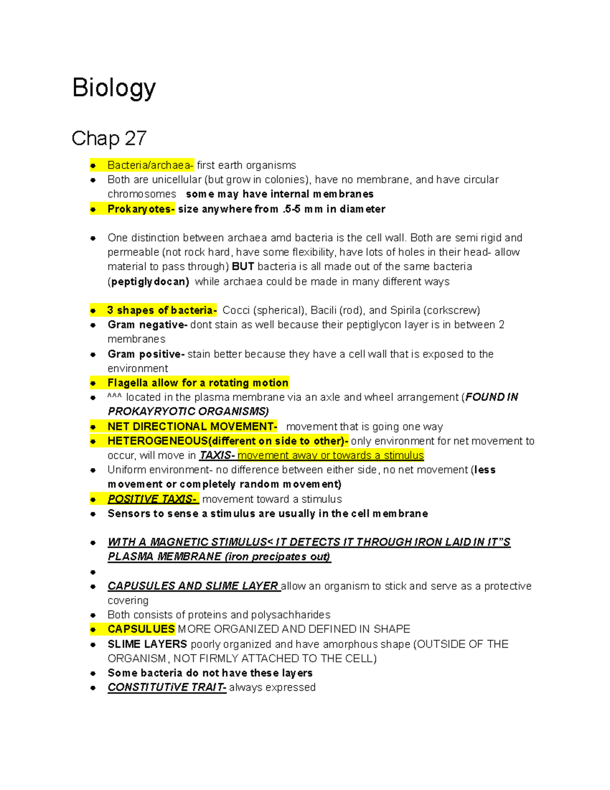 Biology Chapter 27: Overview of Prokaryotic Organisms and Their Traits ...
