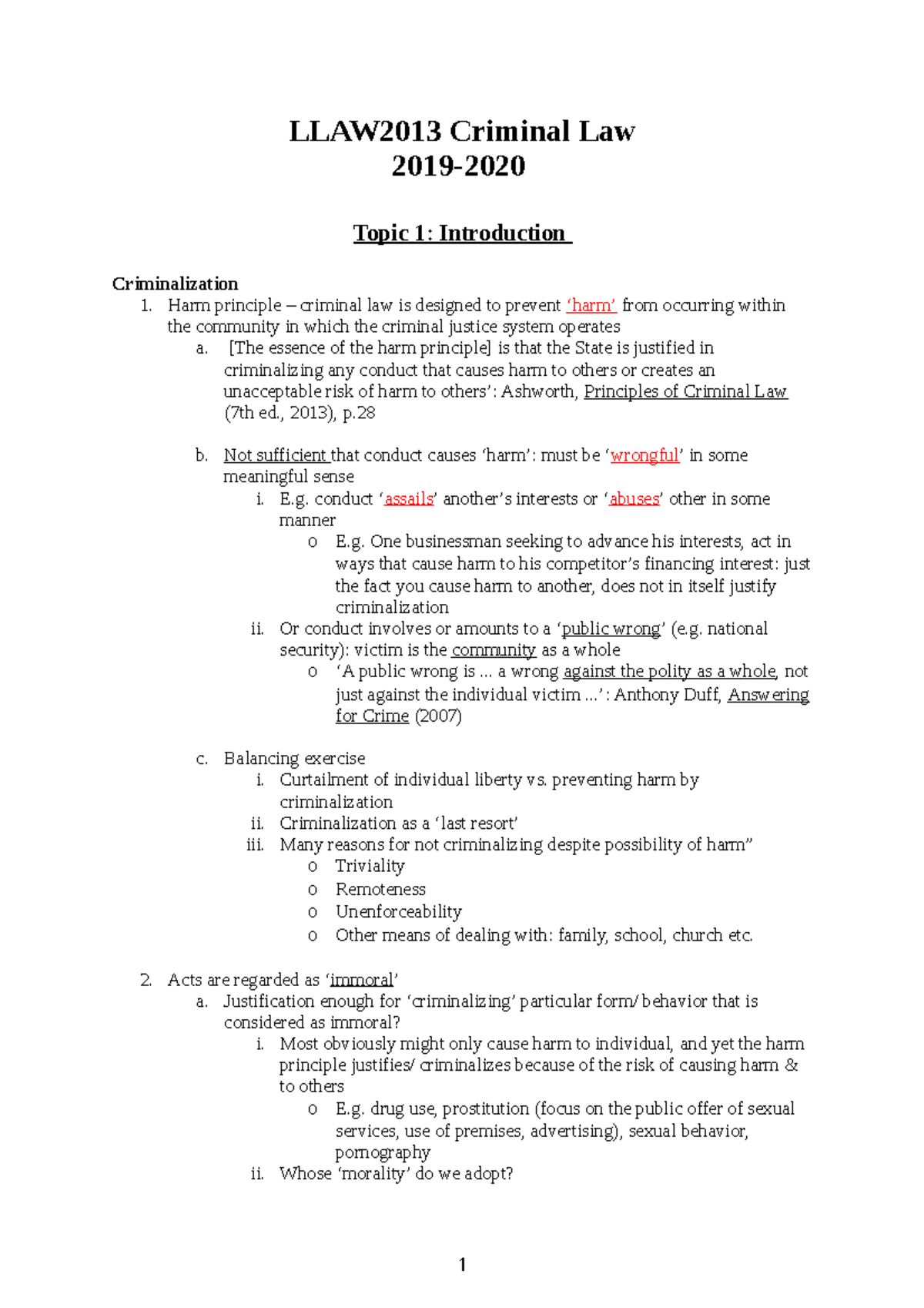 LLAW2013 Final Exam Notes on Criminal Law & Justification of Punishment ...