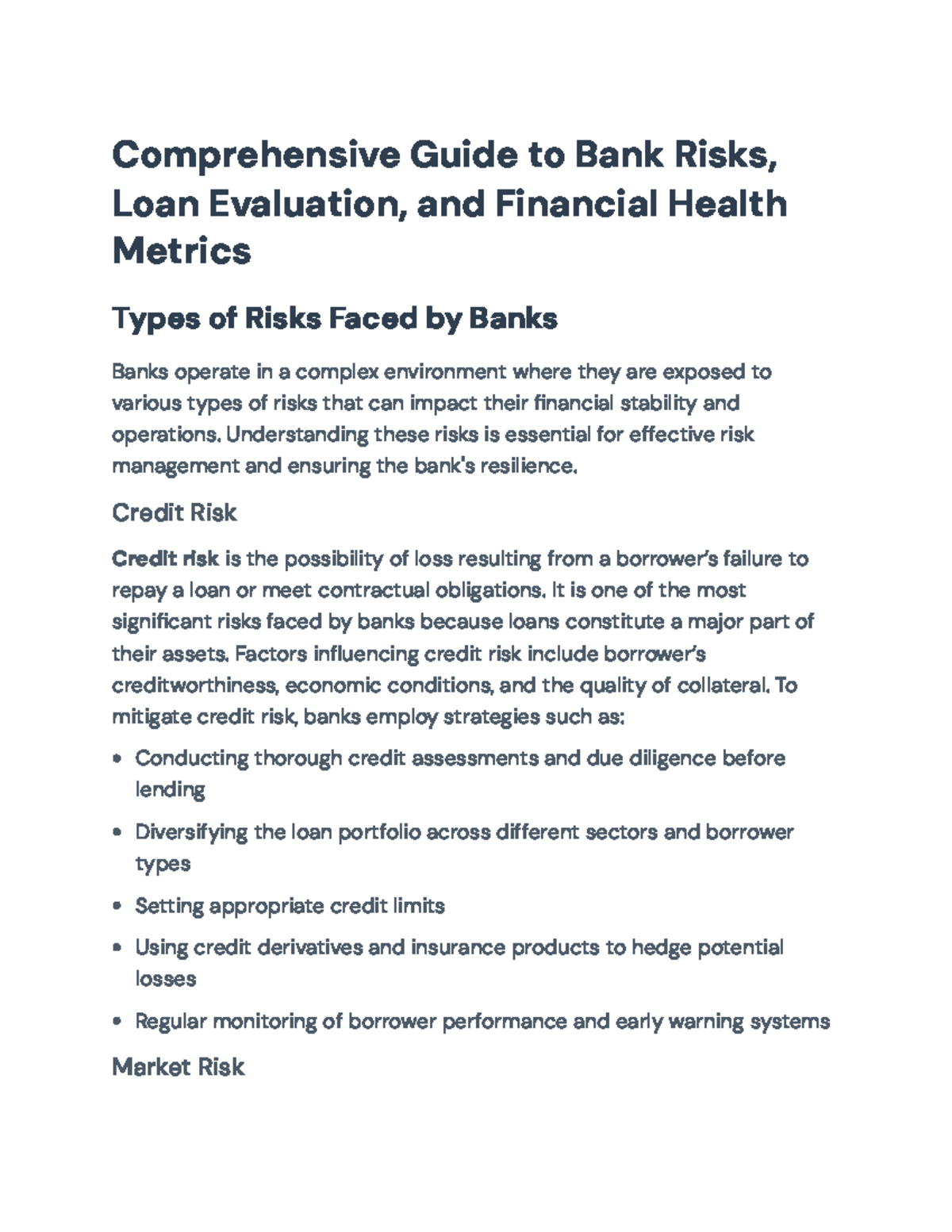Comprehensive Overview of Bank Risks & Loan Evaluation (FIN 101) - Studocu