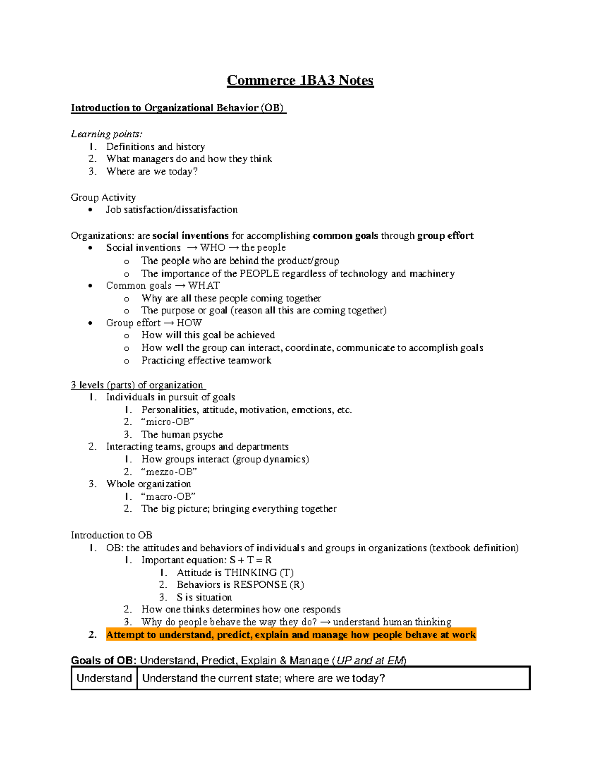 Commerce 1BA3 Midterm Notes on Organizational Behavior (OB) - Studocu