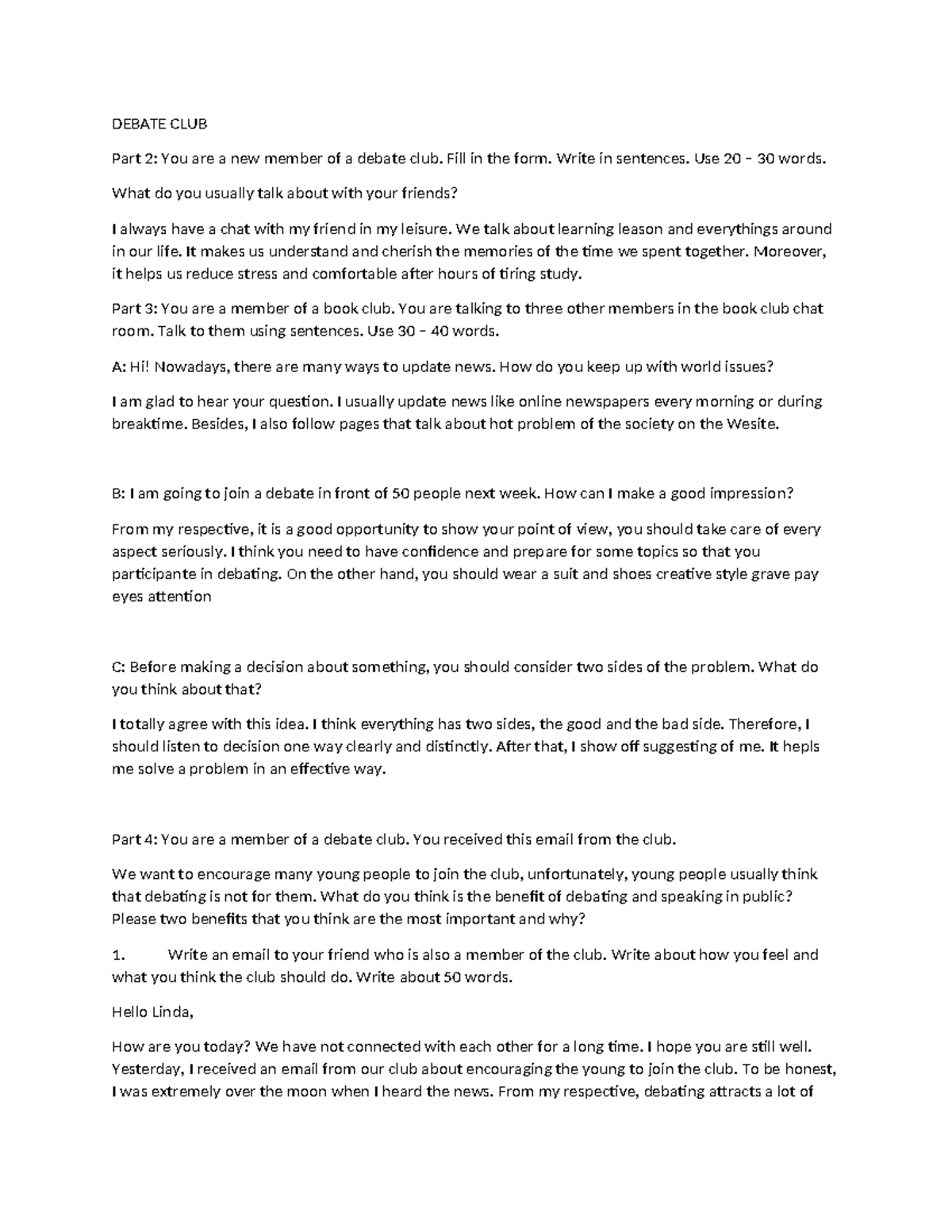 Debate Club Writing: Engaging Conversations and Benefits - Studocu
