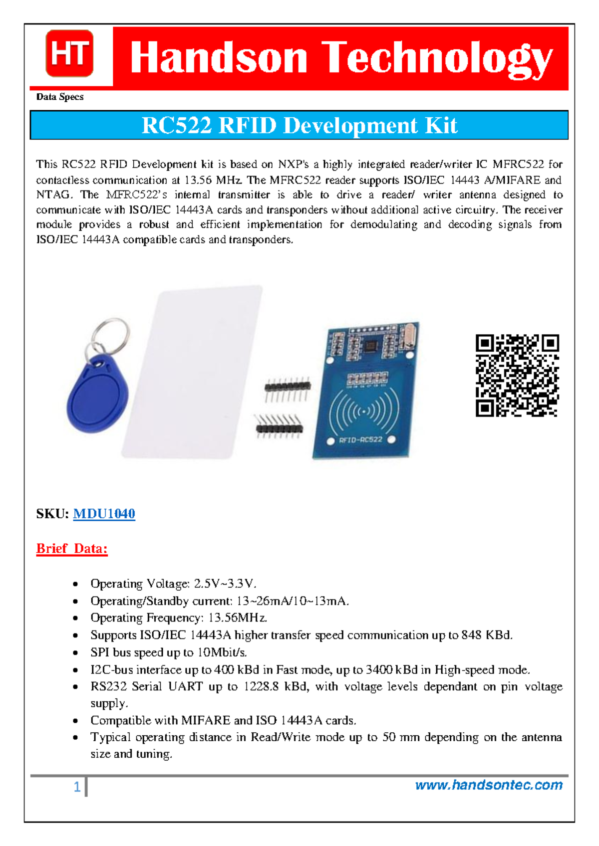 RC522 - The MFRC522 reader supports ISO/IEC 14443 A/MIFARE and NTAG ...