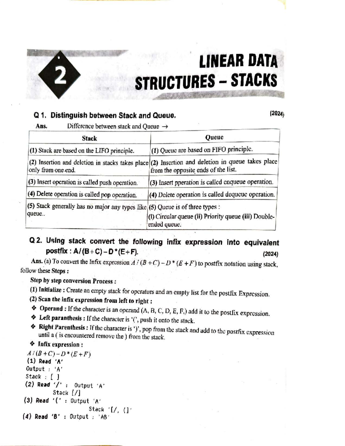Linear Data Structures: Stacks and Queues Overview (2024) - Studocu