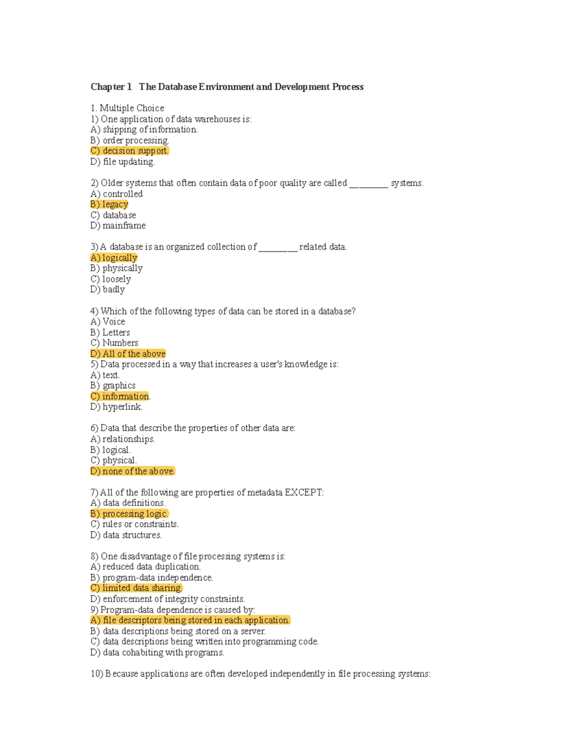 Database Systems: Exercise 2 - Chapter 1 Insights & Quiz - Studocu