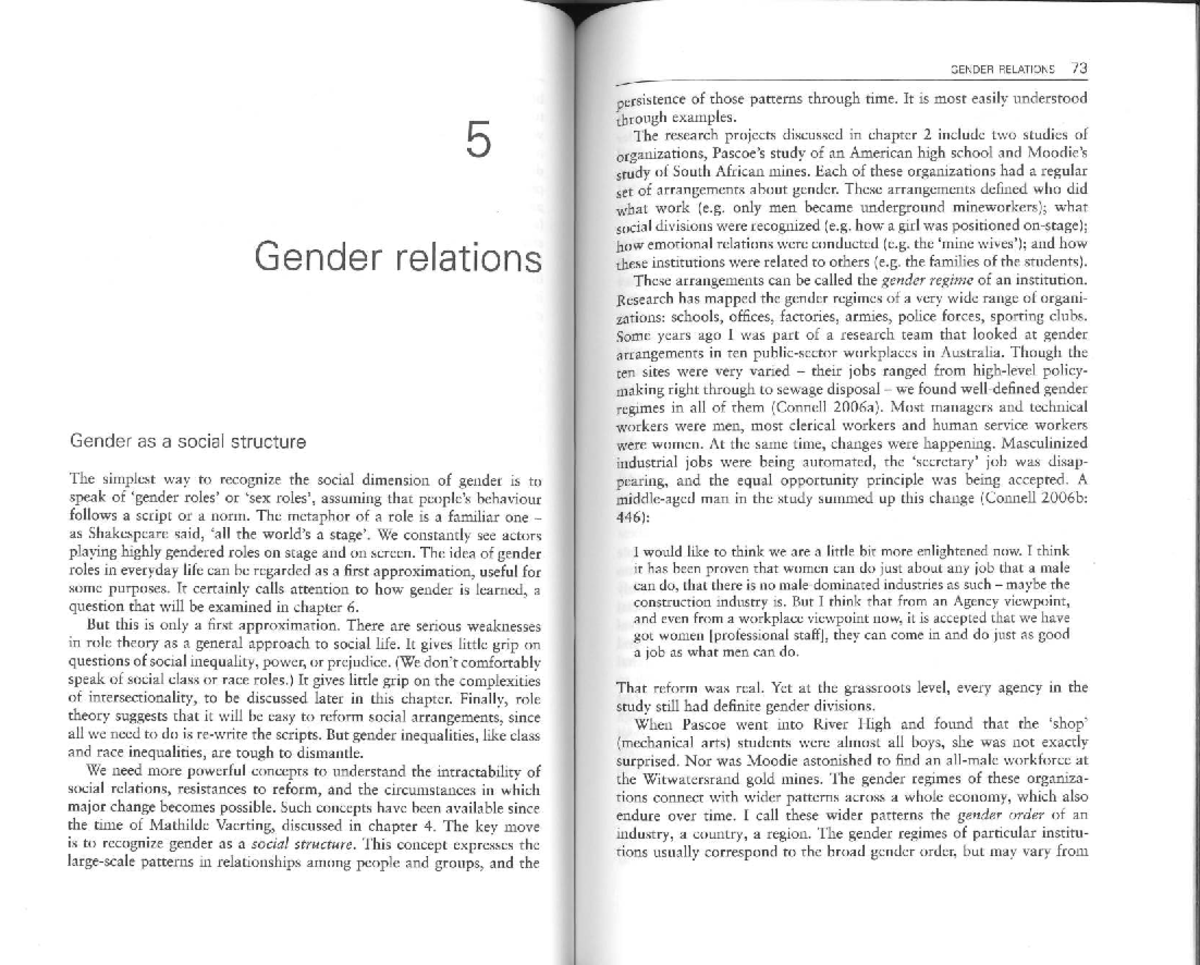 GENDER RELATIONS 73: Understanding Gender Regimes and Social Structures ...
