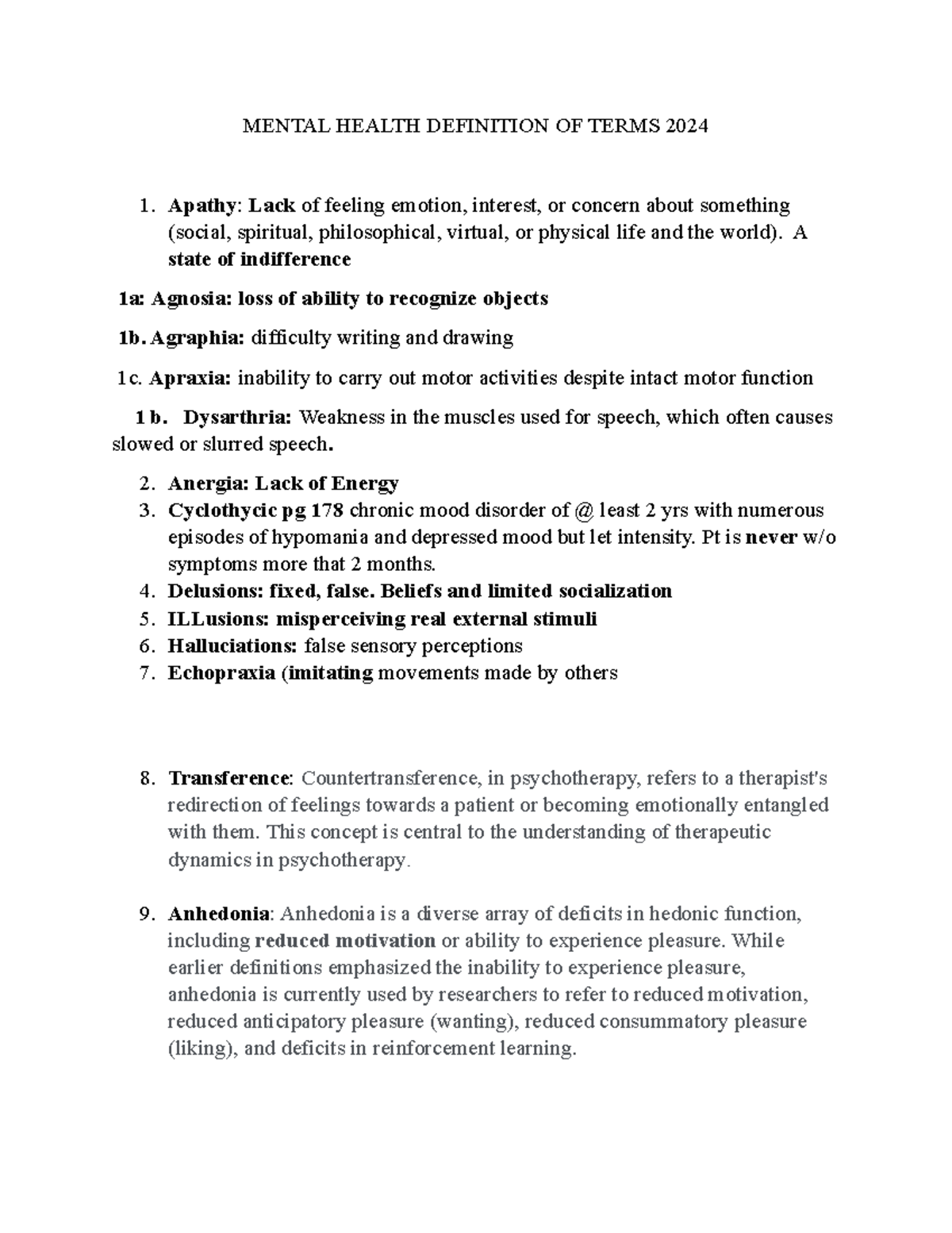 Mental Health Definition OF Terms - MENTAL HEALTH DEFINITION OF TERMS ...
