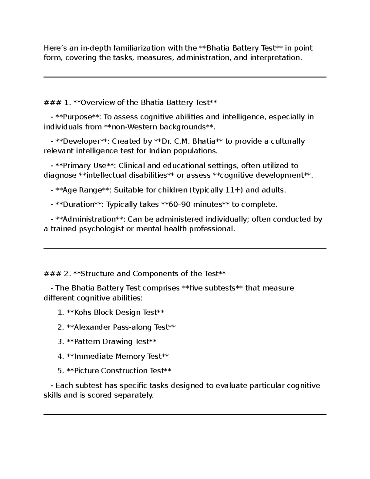 Bhatia Battery Test Report: Cognitive Assessment Overview and Insights ...