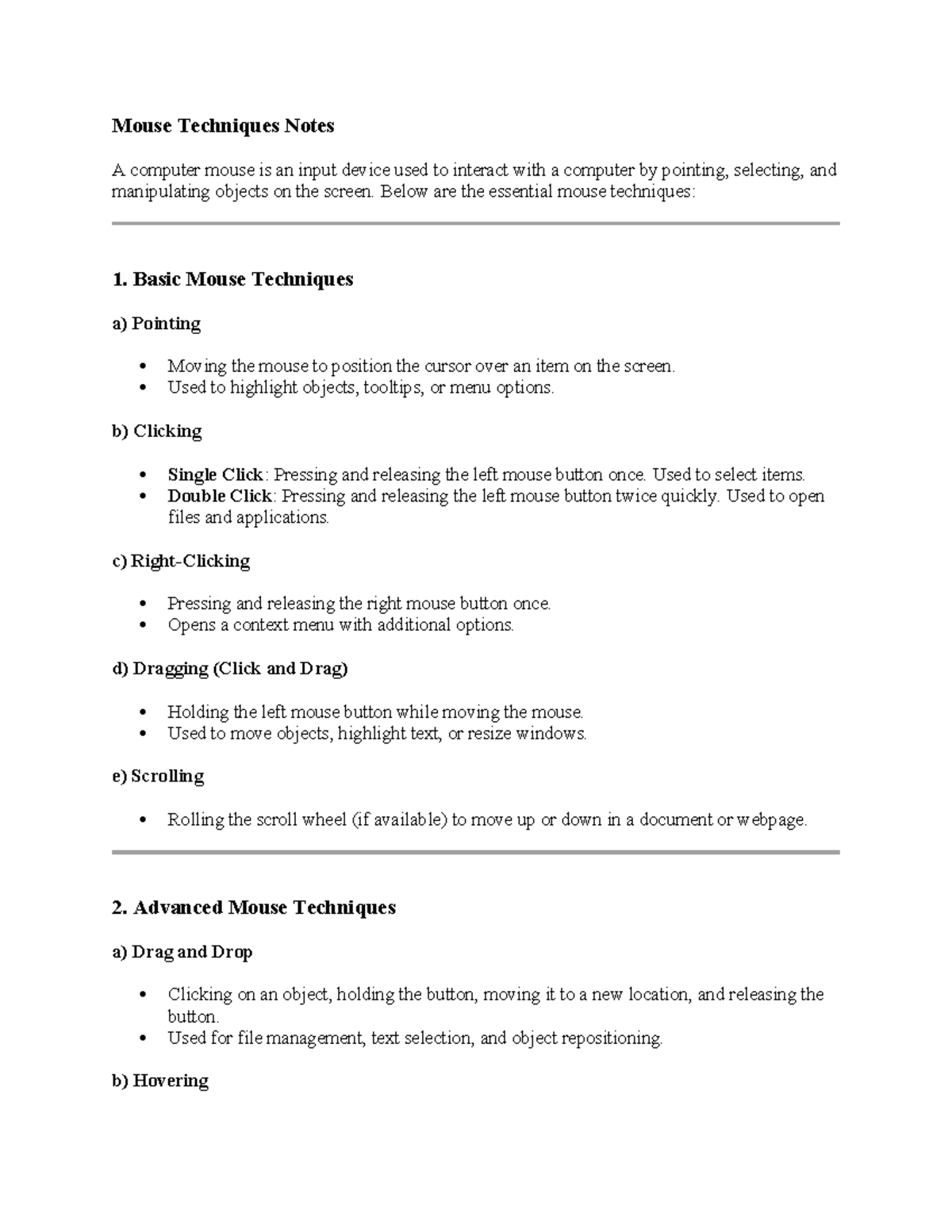 Mouse Techniques Notes: Essential and Advanced Skills - Studocu